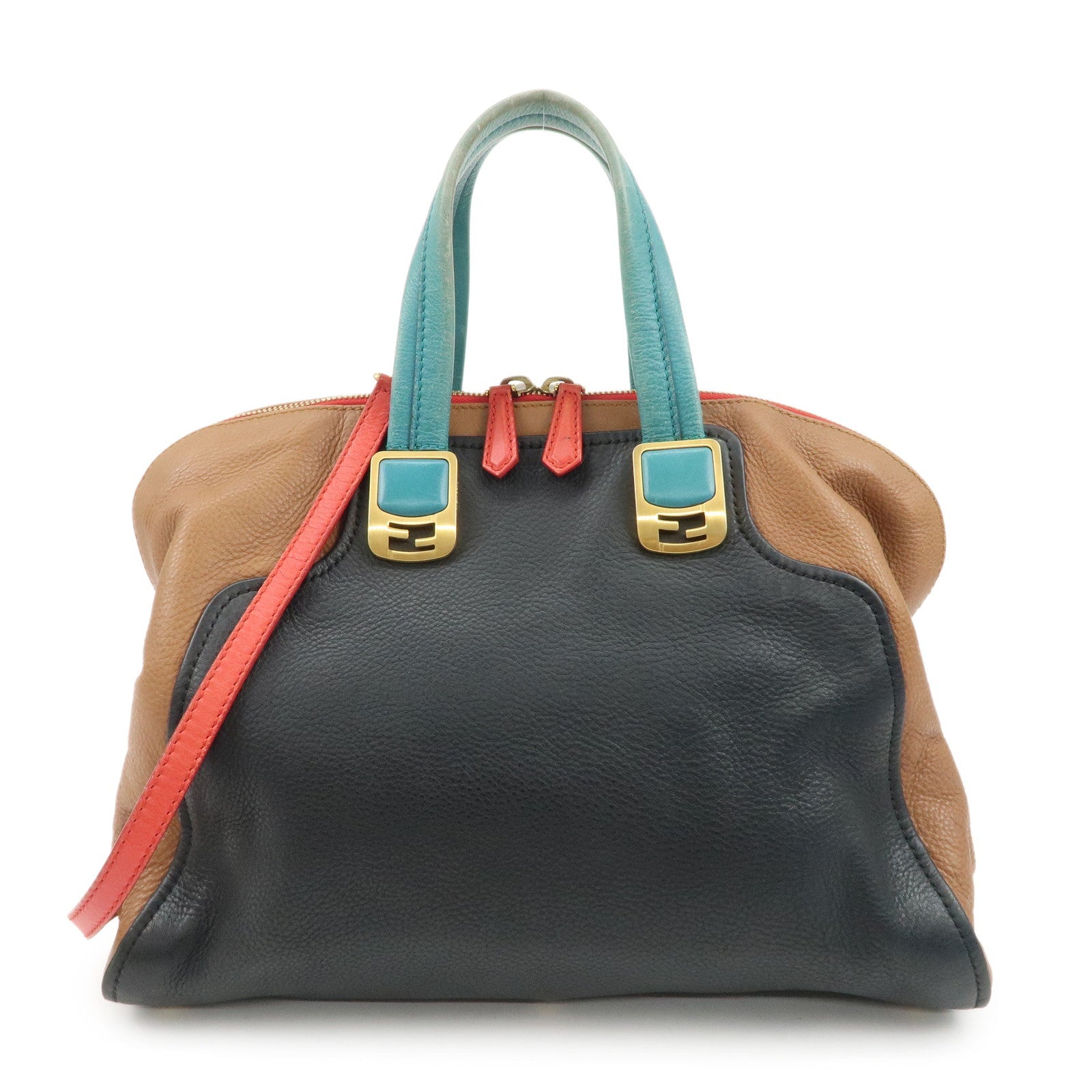 Fendi Cameleon Bag d Leather Black Brown Handbag