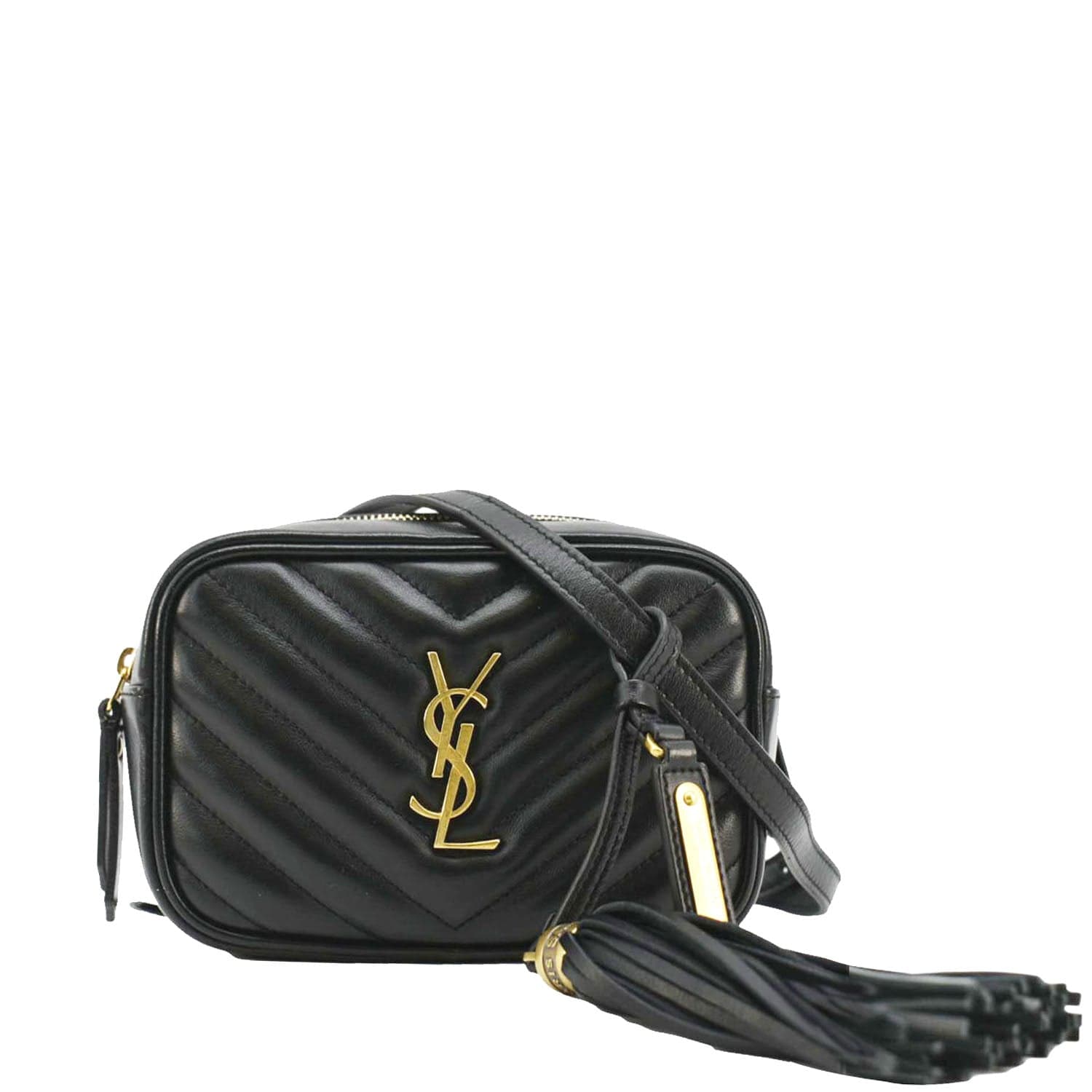 YSL Saint Laurent Yves Lou Calfskin Crossbody Belt Bag Leather Black
