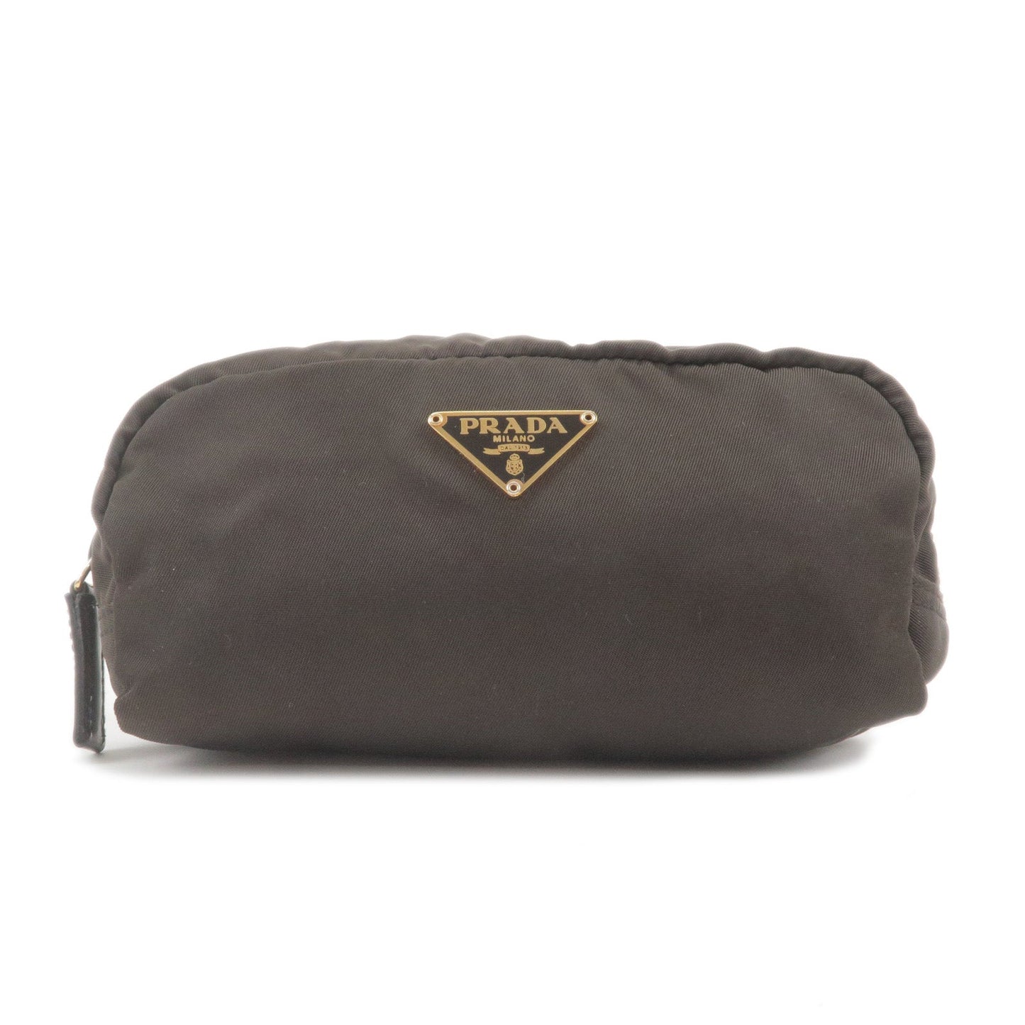 Prada Prada Logo Nylon Leather Pouch Cosmetic Bag Brown Travel Bag