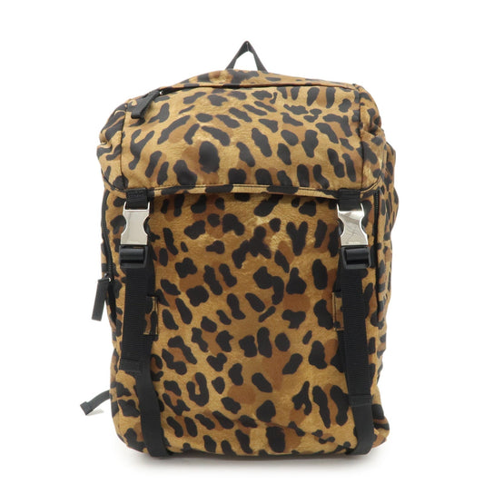 Prada Leopard Print Back Pack d Nylon Black Brown Handbag