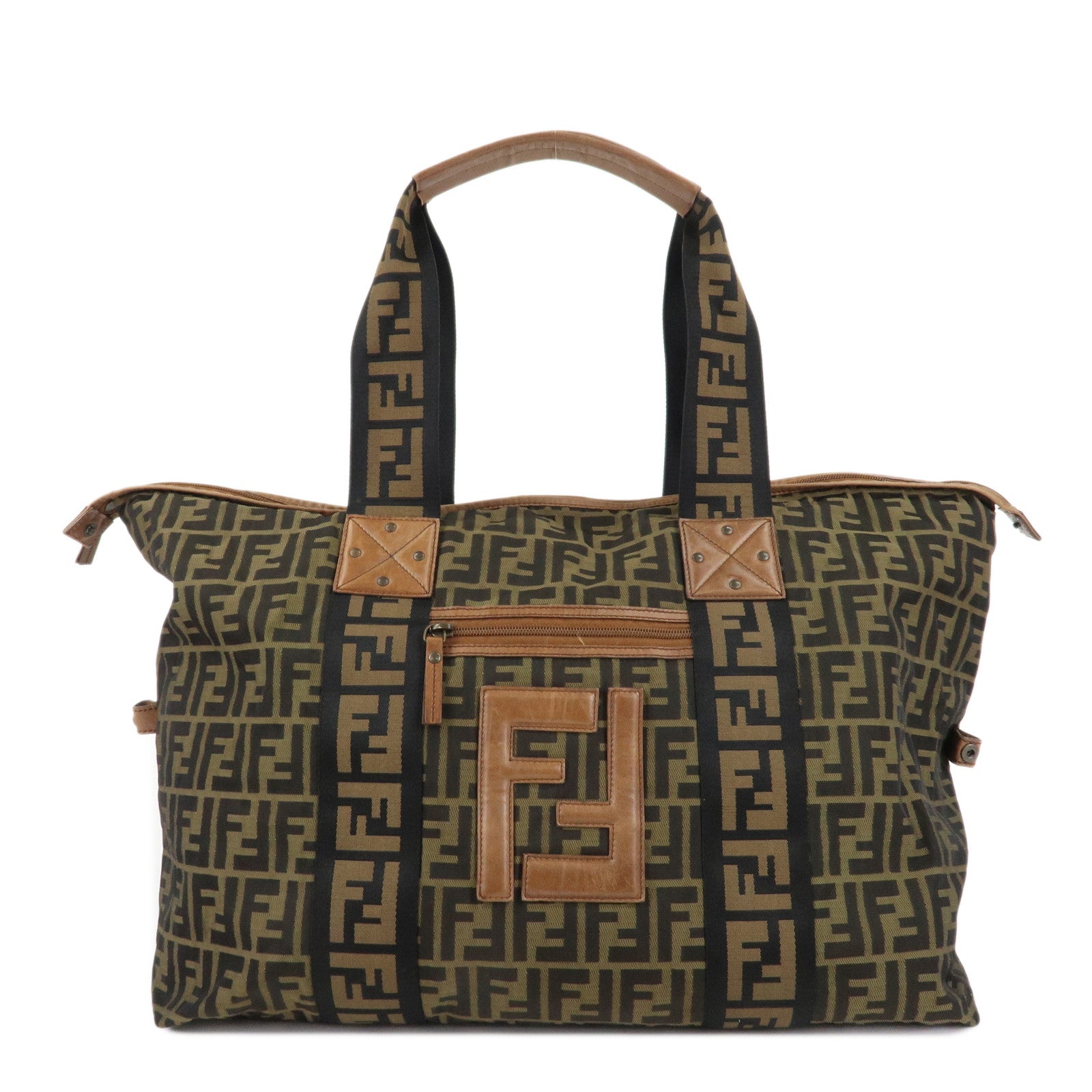 Fendi Zucca Boston Bag d Leather Nylon Black Handbag