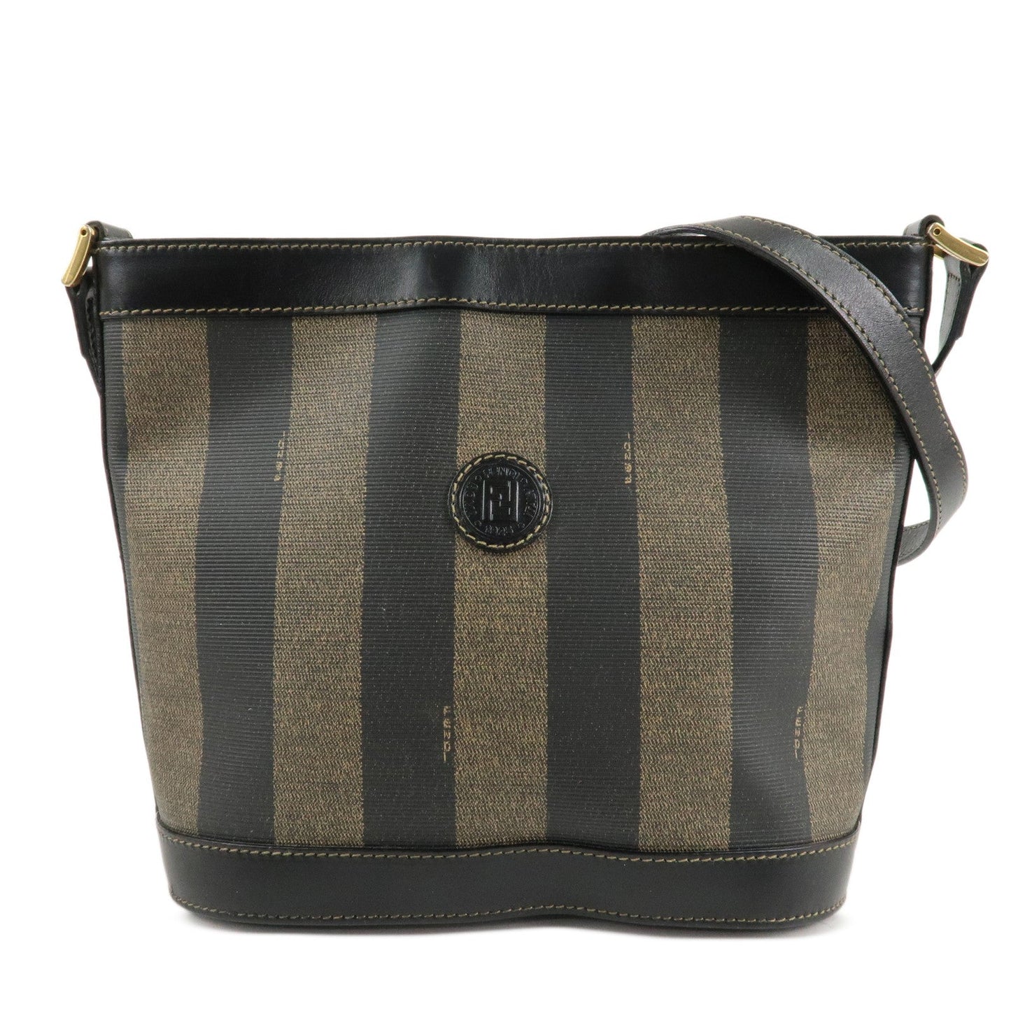 Fendi Shoulder Bag Pequin PVC d Leather Black Brown
