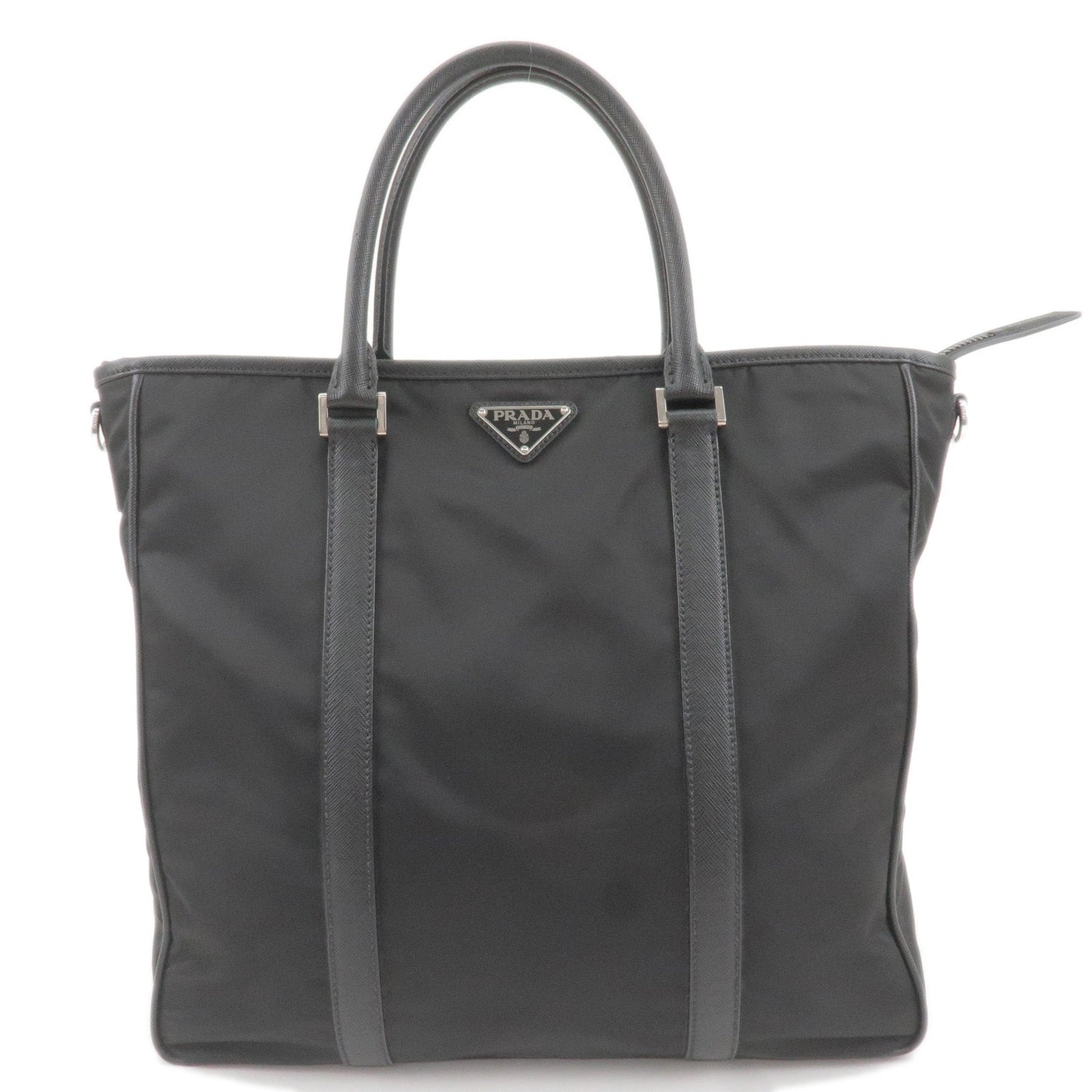 Prada Prada Logo Nylon Leather Tote Bag Nero Black