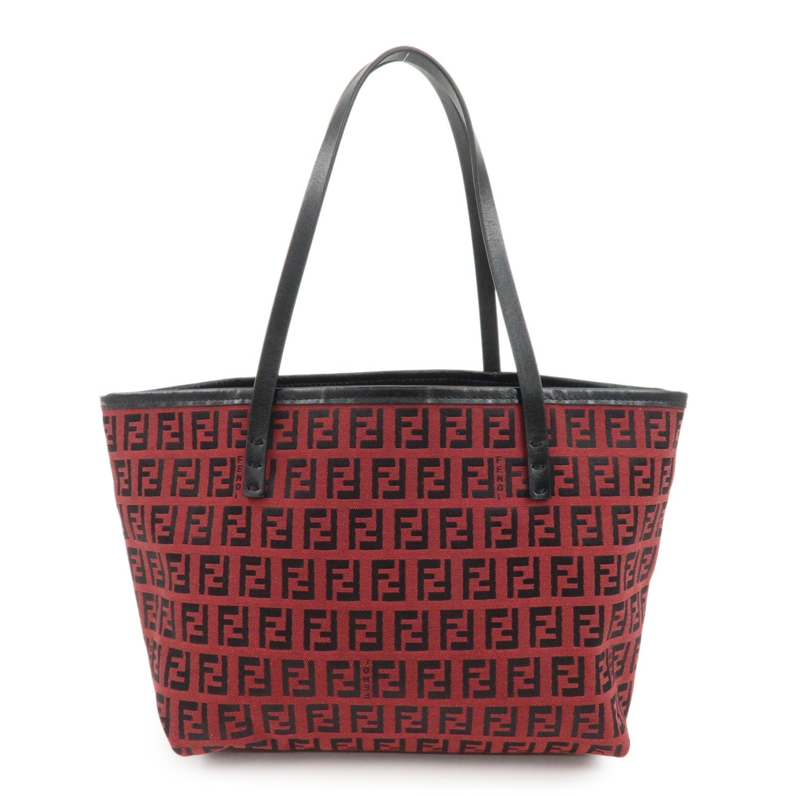 Fendi Tote Bag Zucchino d Leather Canvas Black
