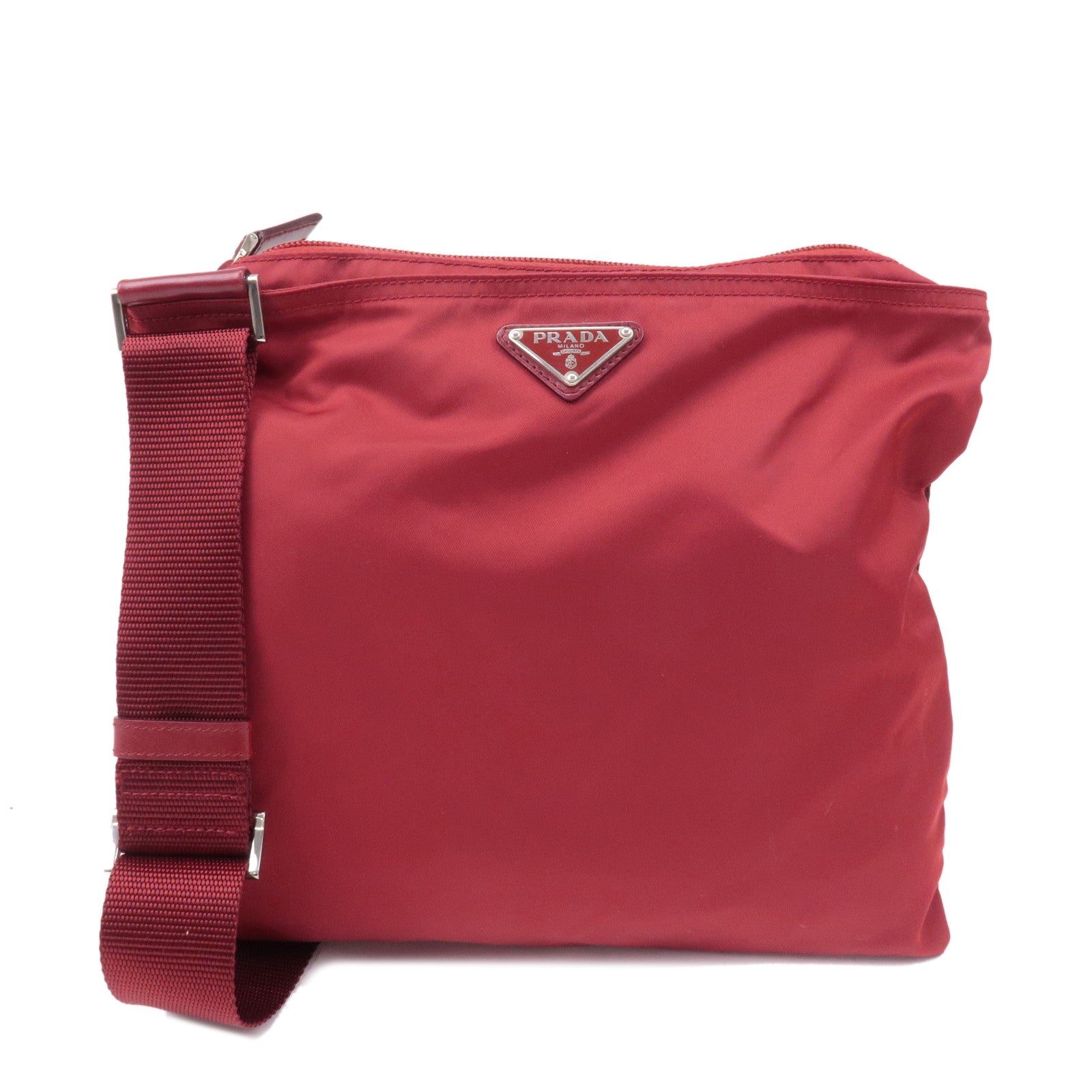 Prada Prada Logo Nylon Leather Shoulder Bag Crossbody Bag Red 37083 16