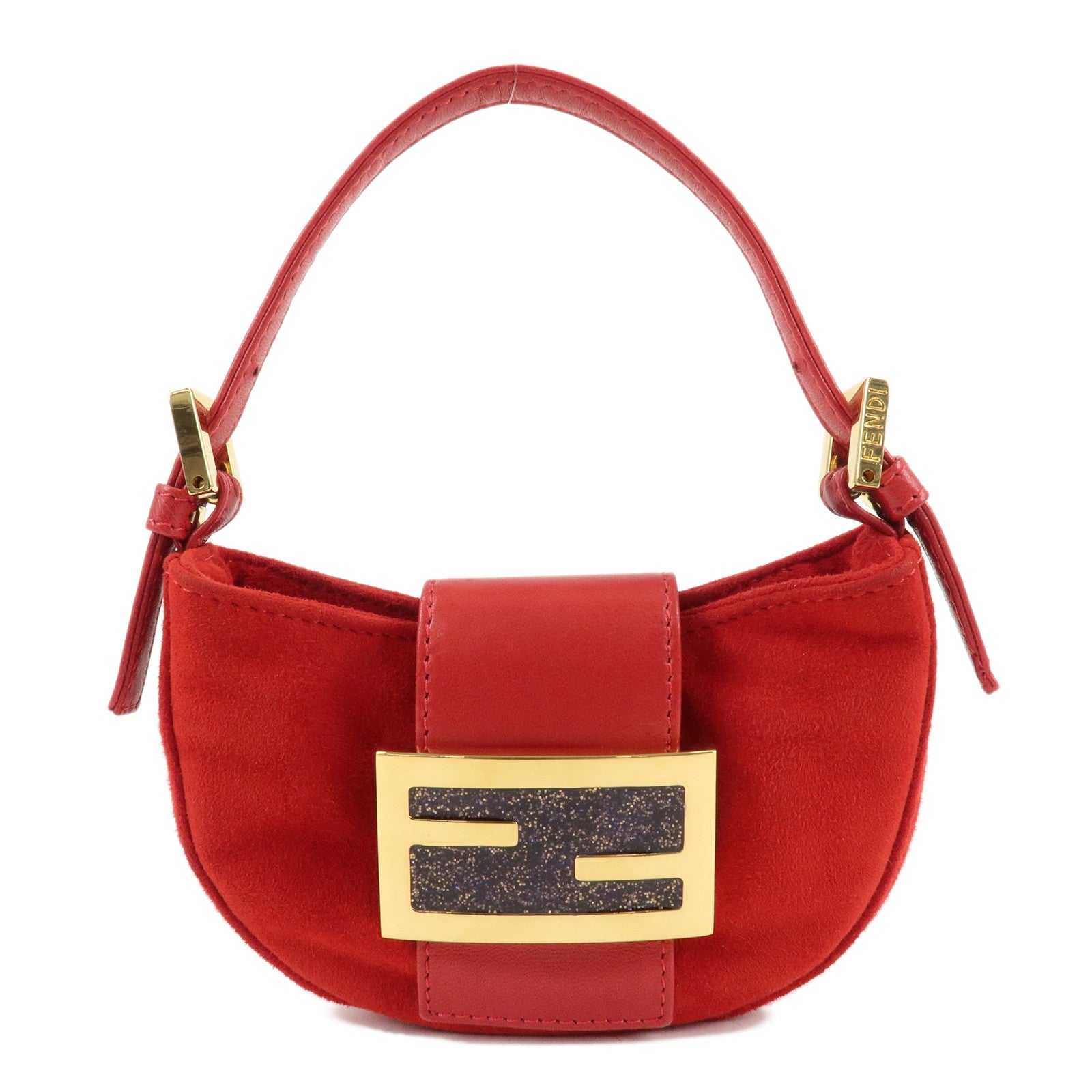 Fendi Bag Croissant Hand Bag d Leather Suede Red Mini Bag