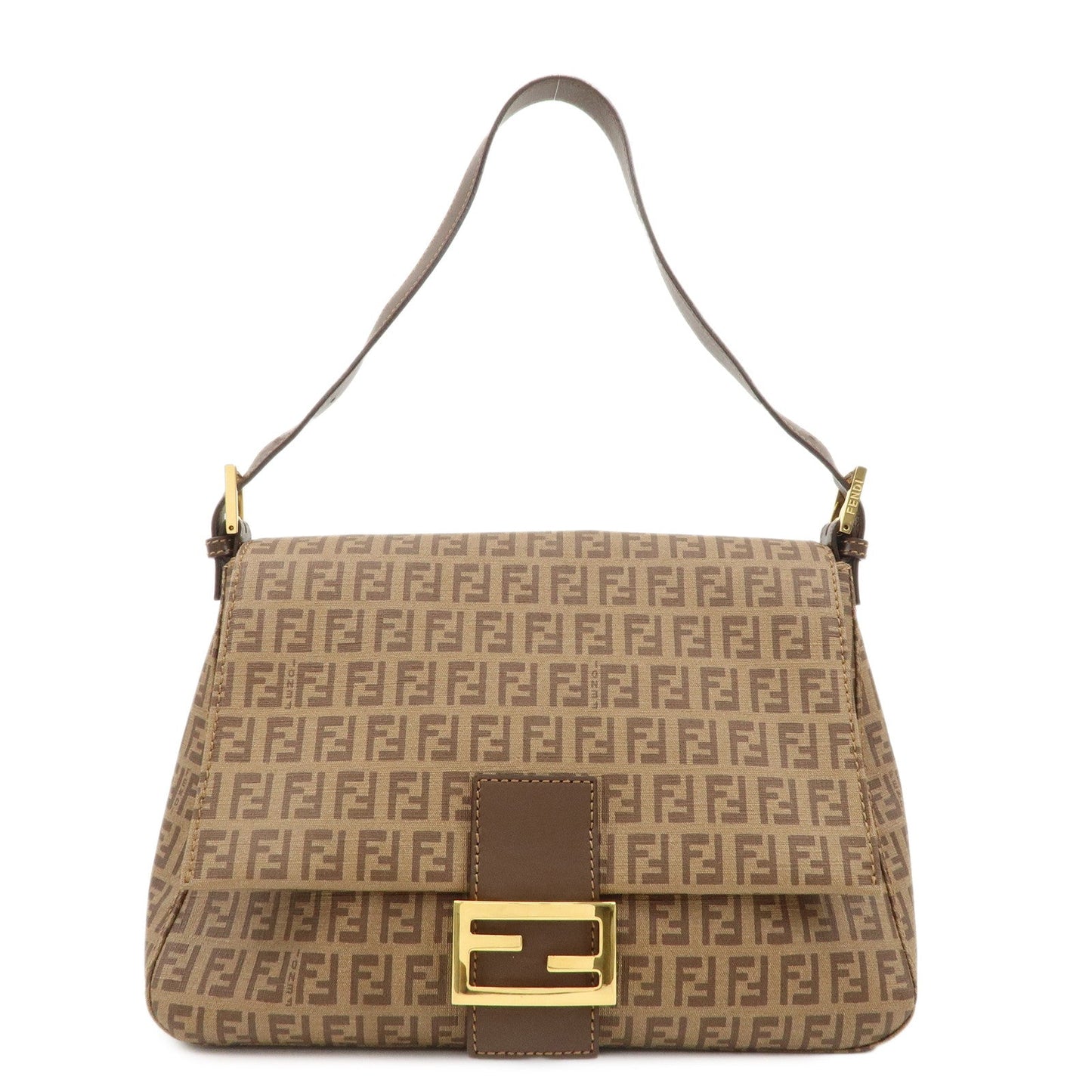 Fendi Shoulder Bag Mamma Baguette Zucchino PVC d Leather Canvas Brown
