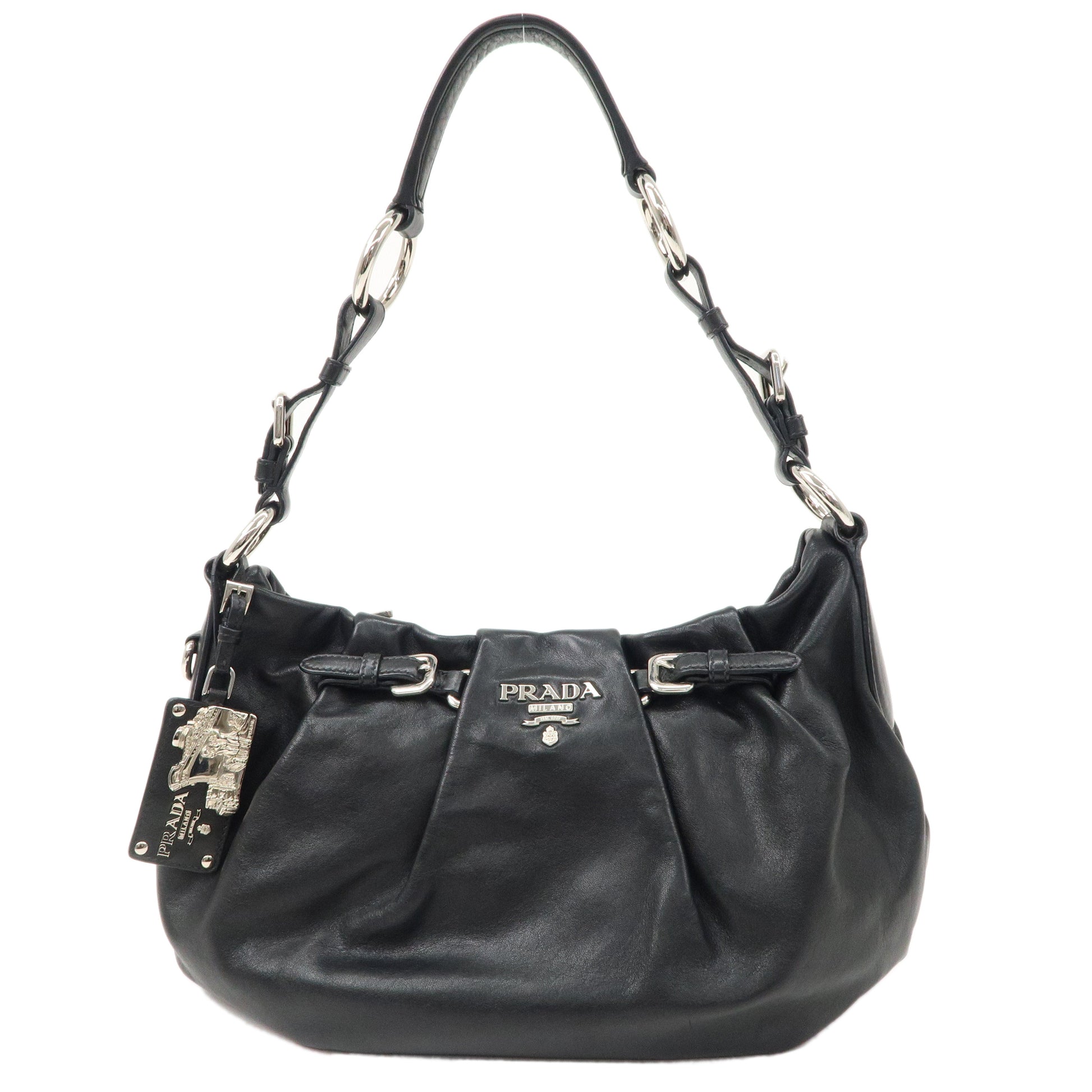 Prada Prada Logo Leather Shoulder Bag Hand Bag Black