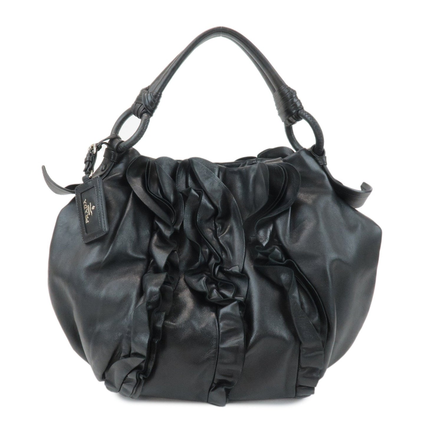 Prada Shoulder Bag Gathered Hand Bag d Leather Black