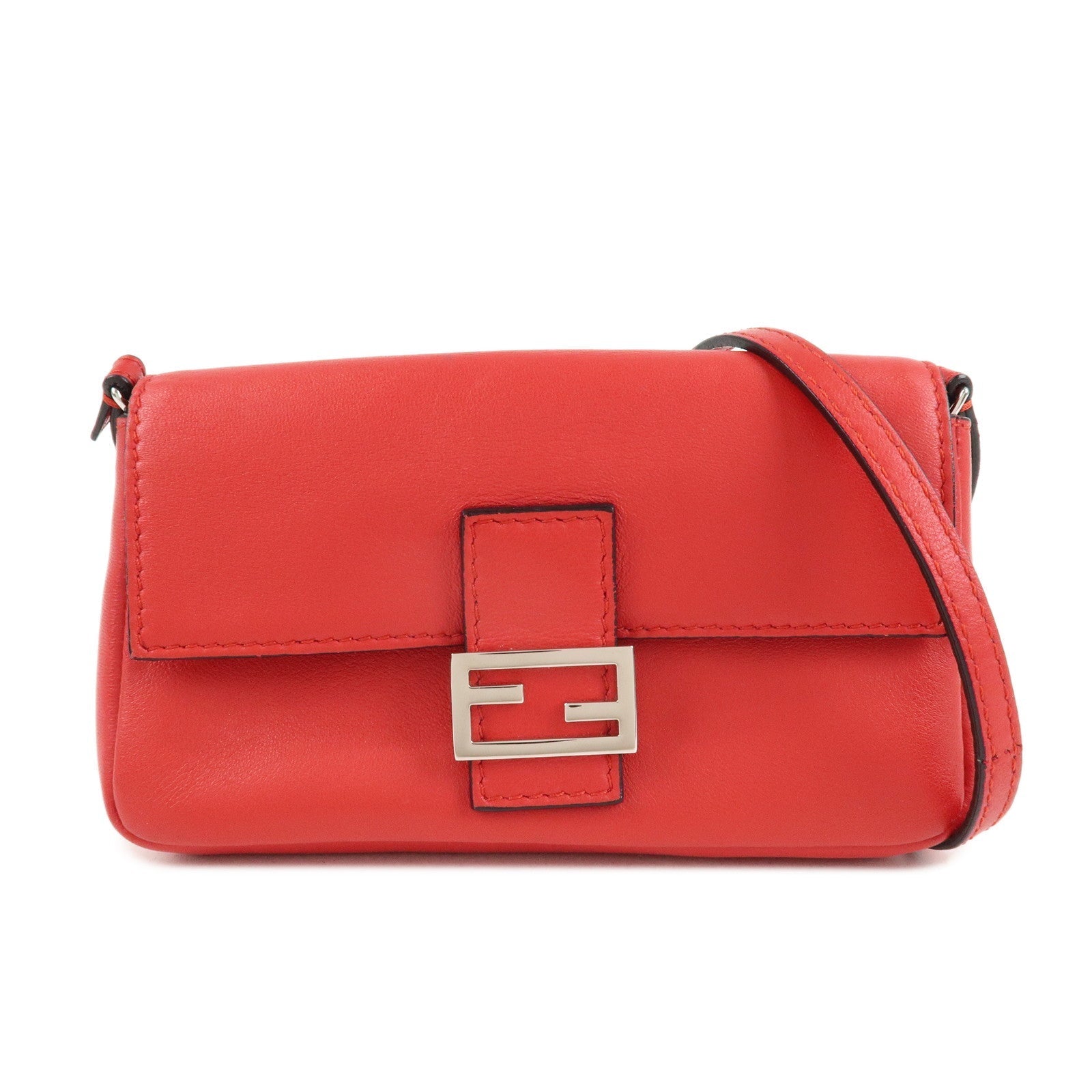 Fendi Shoulder Bag Baguette d Leather Red Micro