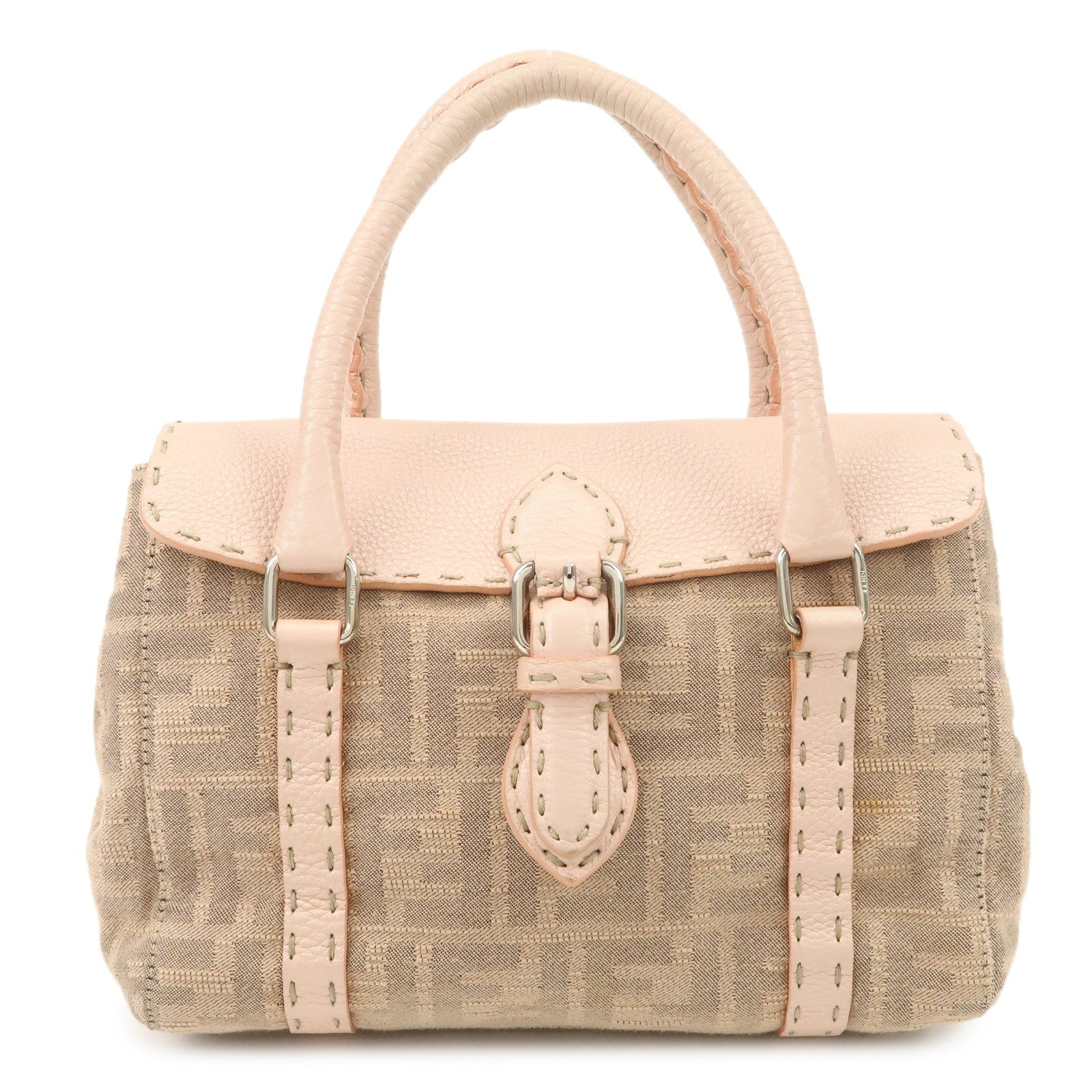 Fendi Bag Zucca Selleria Linda Hand Bag d Leather Pink Mini Mini Bag