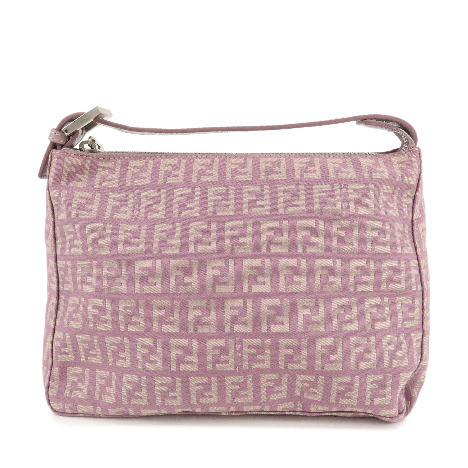 Fendi Auth Zucchino Hand Bag Pouch d F S Leather Canvas Beige Handbag