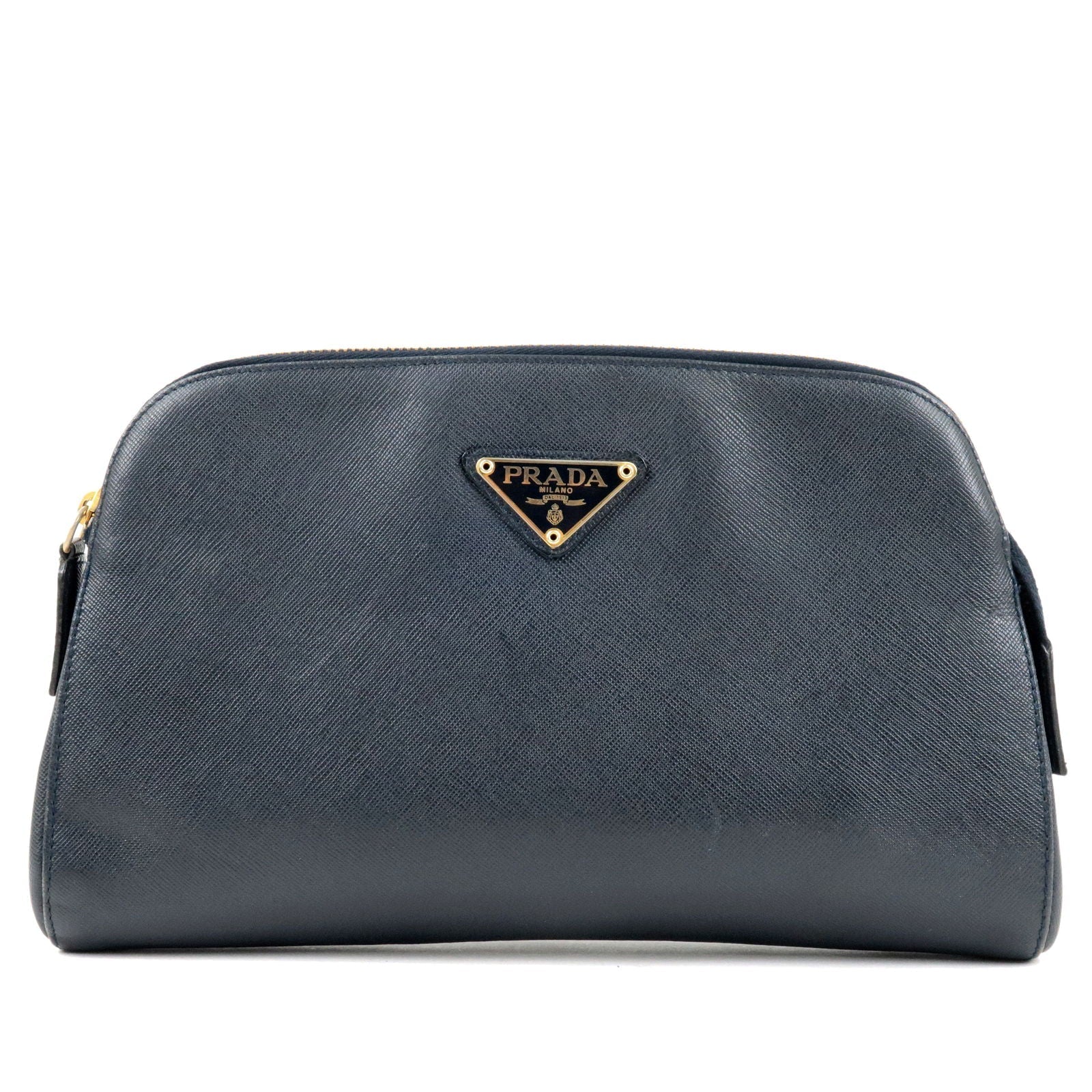 Prada Prada Logo Leather Clutch Bag Pouch Purse Navy