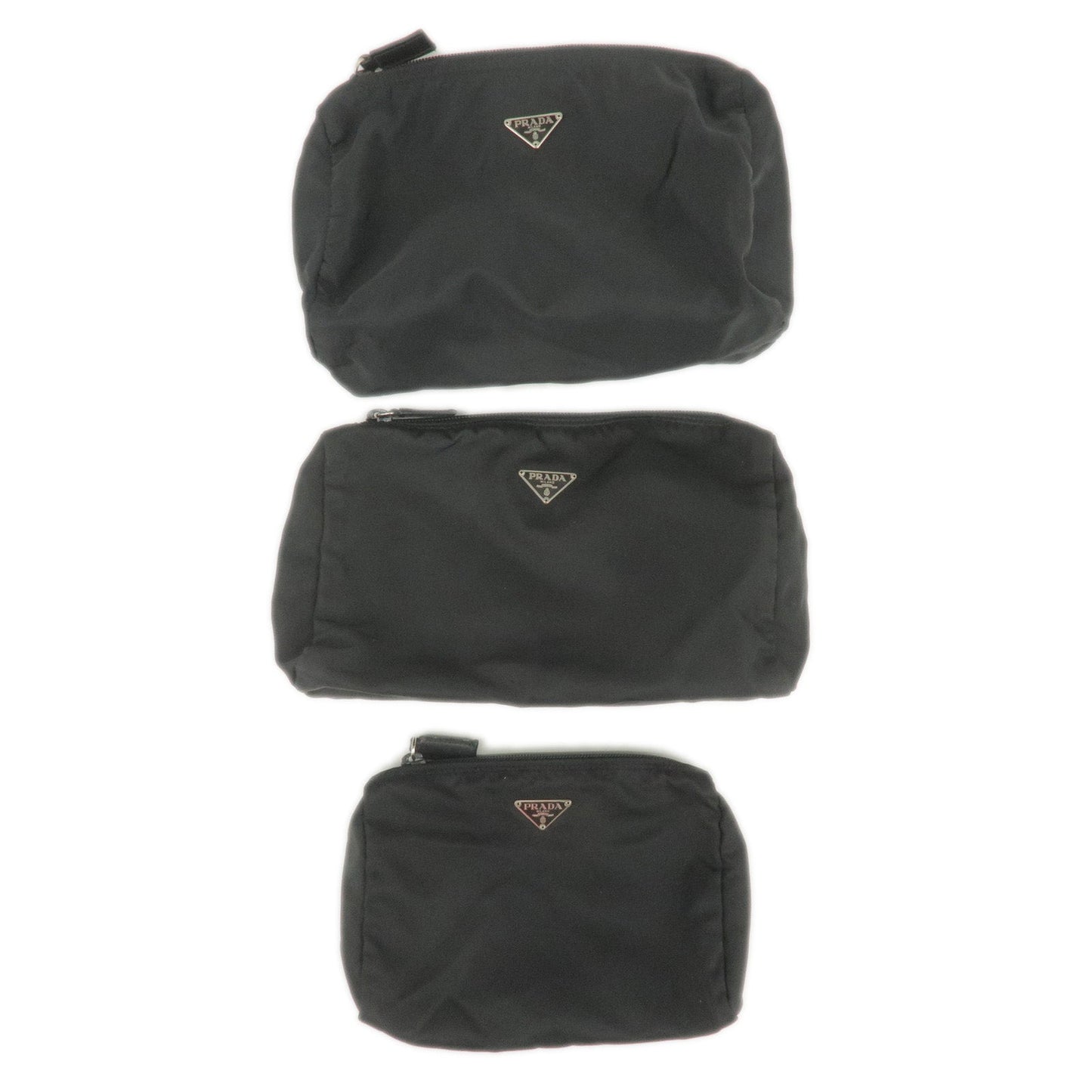 Prada Prada Set Of 3 Logo Nylon Cosmetic Pouch Clutch Bag