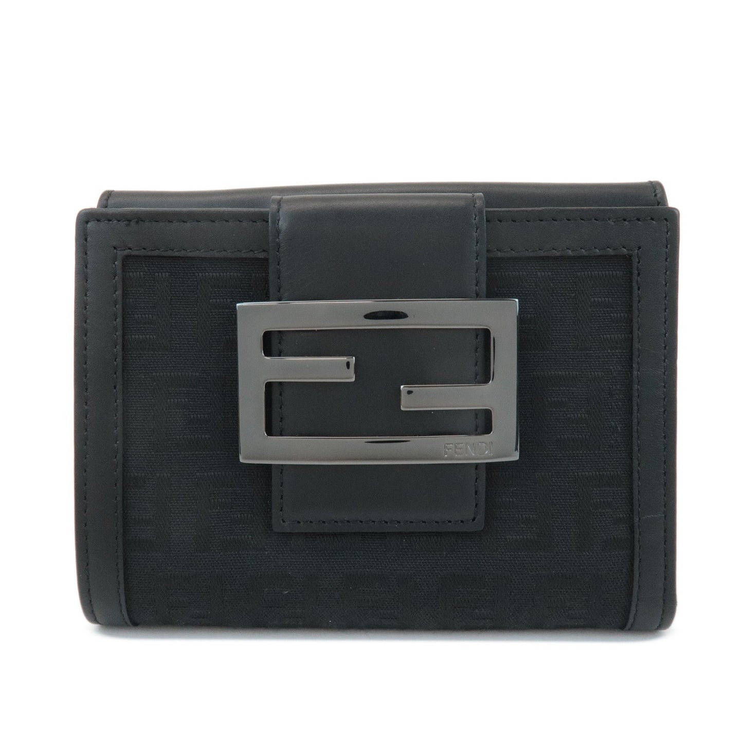 Fendi Zucchino Double Hook Wallet d Leather Canvas Black Handbag