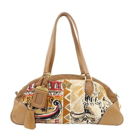 Prada Shoulder Bag Boston Bag d Leather Canvas Nylon
