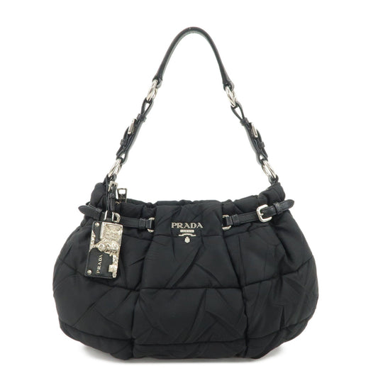 Prada Shoulder Bag Crispy d Leather Nylon Black