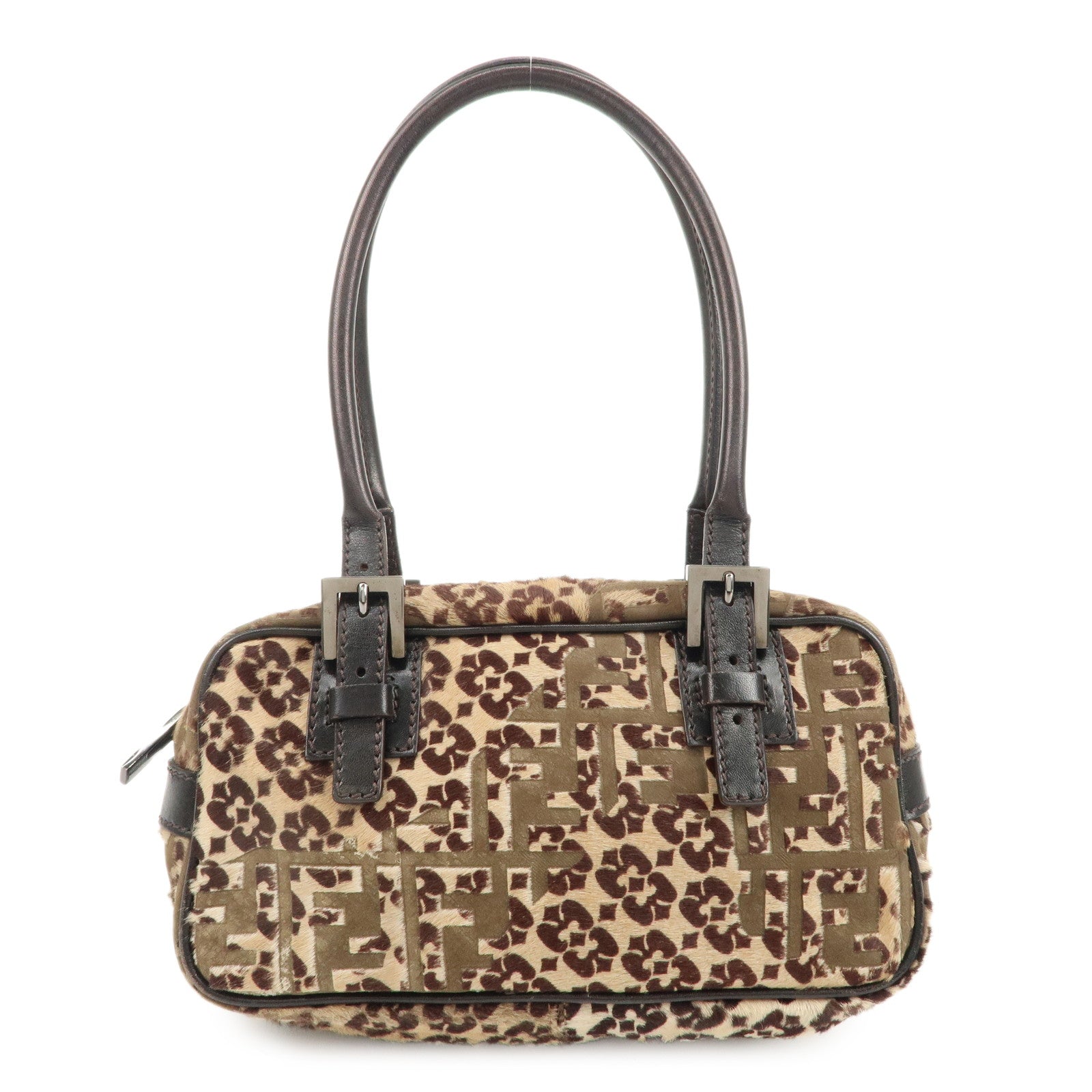 Fendi Shoulder Bag FF Unborn Calf Boston Bag Hand Leather Calf Leather Brown