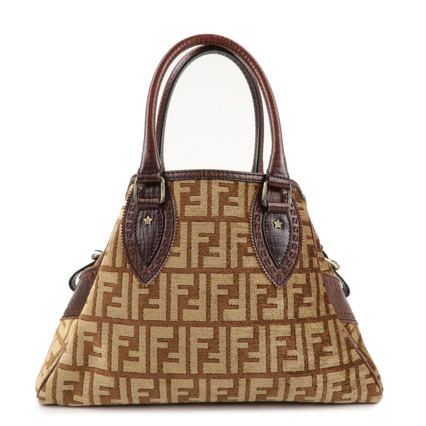 Fendi Tote Bag Ethnico Zucca d Leather Canvas Brown