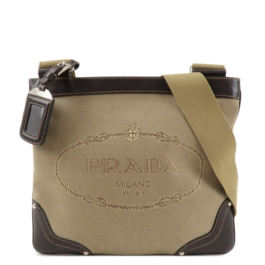 Prada Shoulder Bag Jacquard Dark d Leather Brown Beige