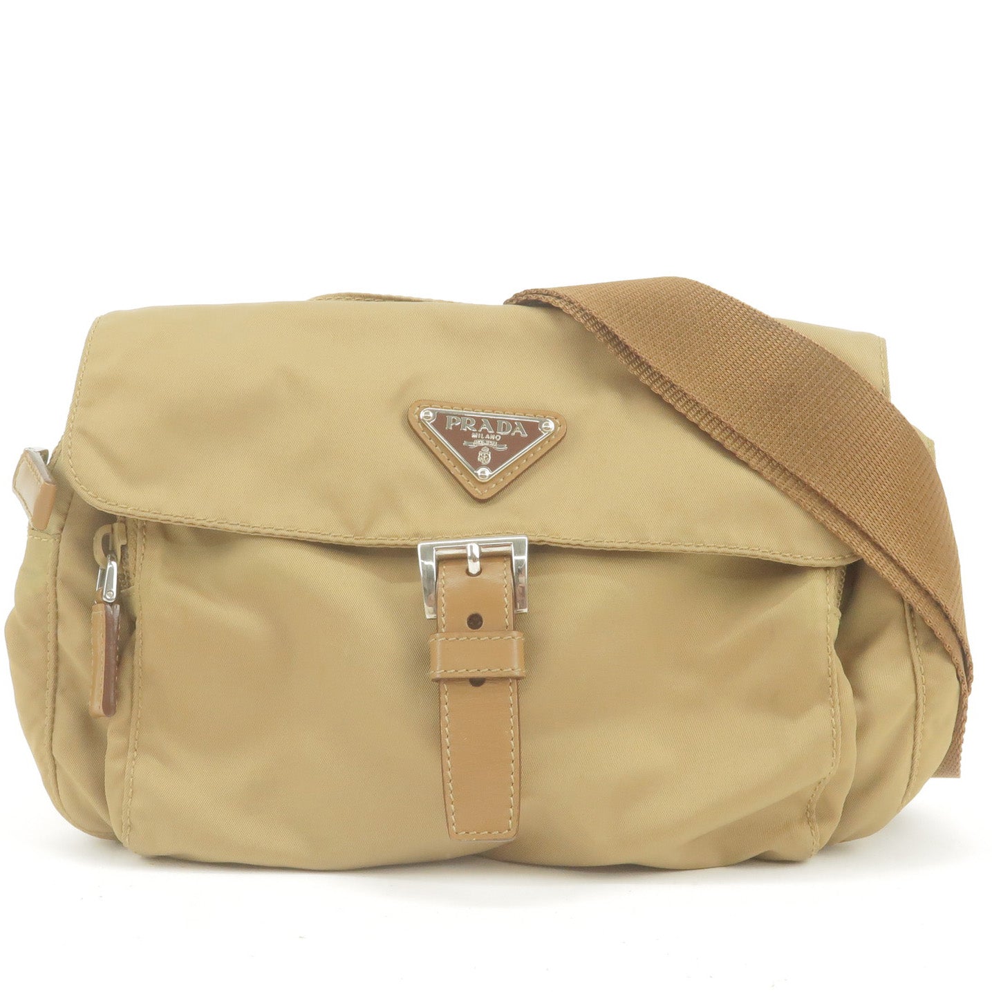 Prada Prada Logo Nylon Leather Shoulder Bag Purse Beige