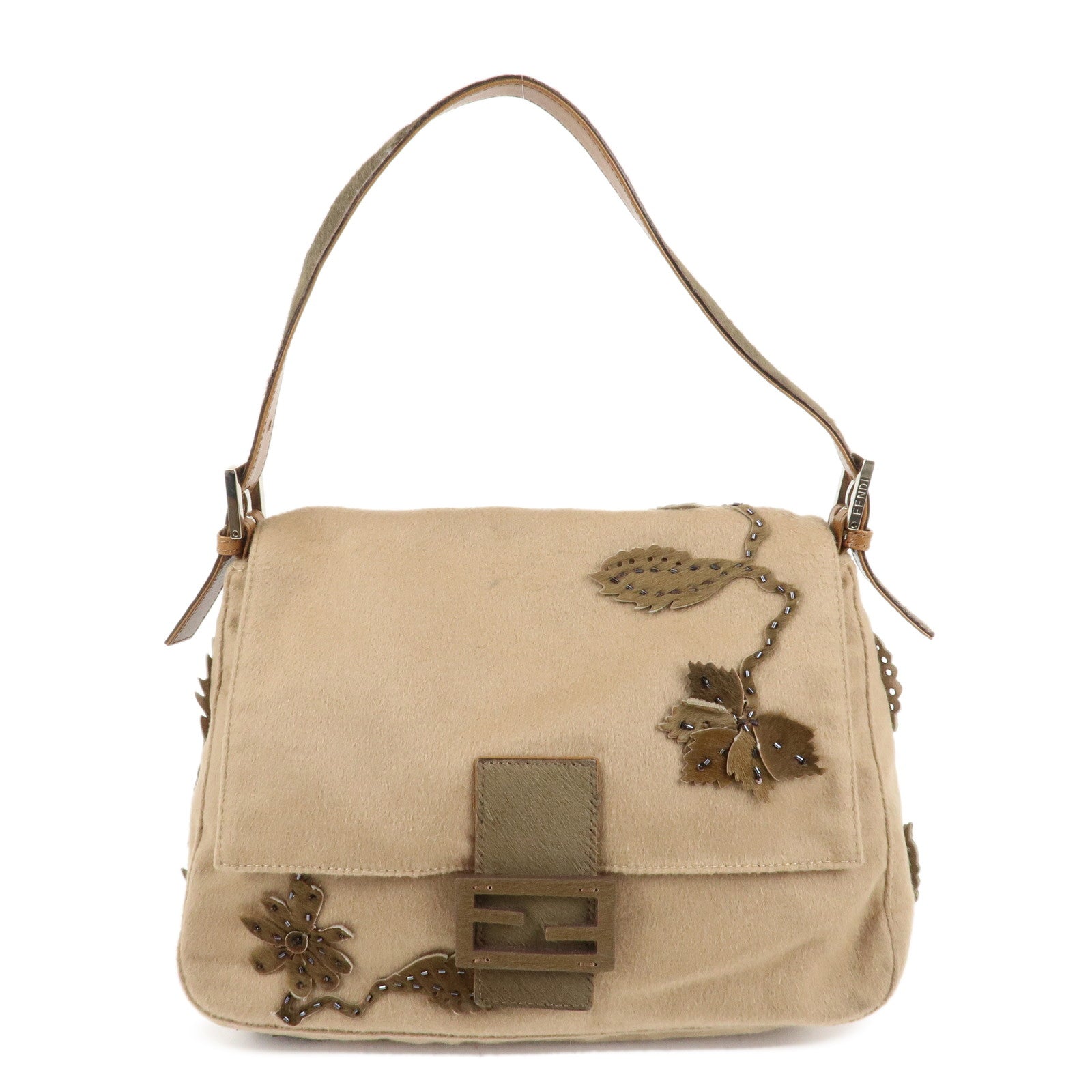 Fendi Shoulder Bag Mamma Baguette Wool Unborn Calf d