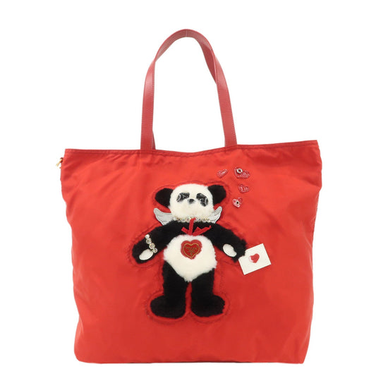 Prada Tote Bag Le ther Panda Shoudler Bag d Nylon Red