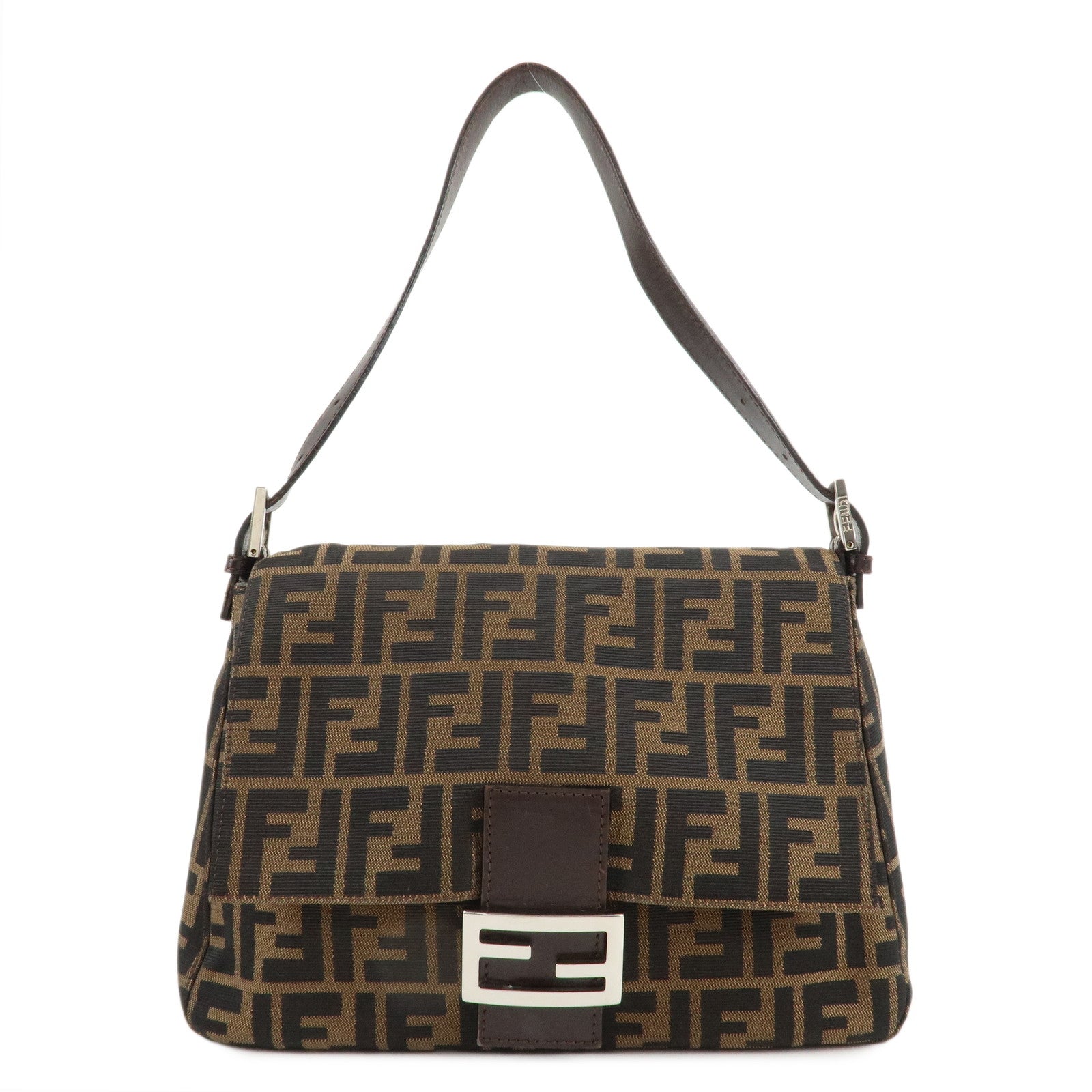Fendi Shoulder Bag Mamma Baguette Zucca d Leather Canvas Black