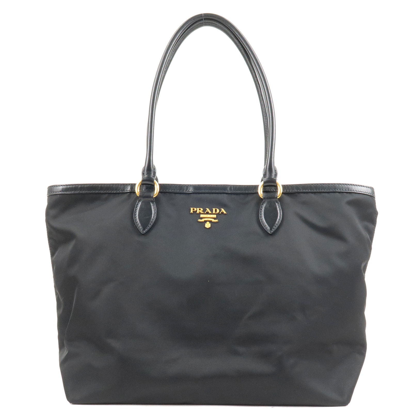 Prada Prada Logo Nylon Leather Tote Bag Black Noir