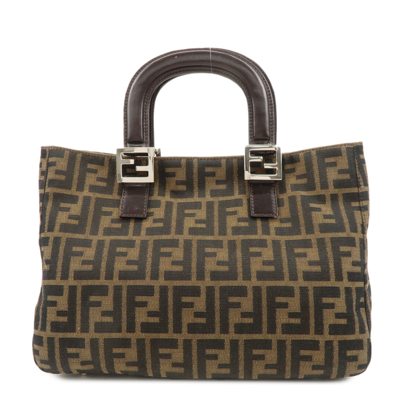 Fendi Tote Bag Zucca d Leather Canvas Black