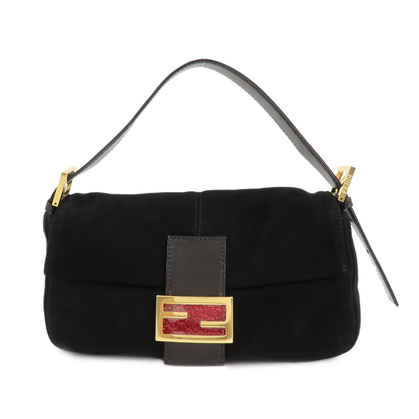 Fendi Shoulder Bag Mamma Baguette d Leather Suede Black