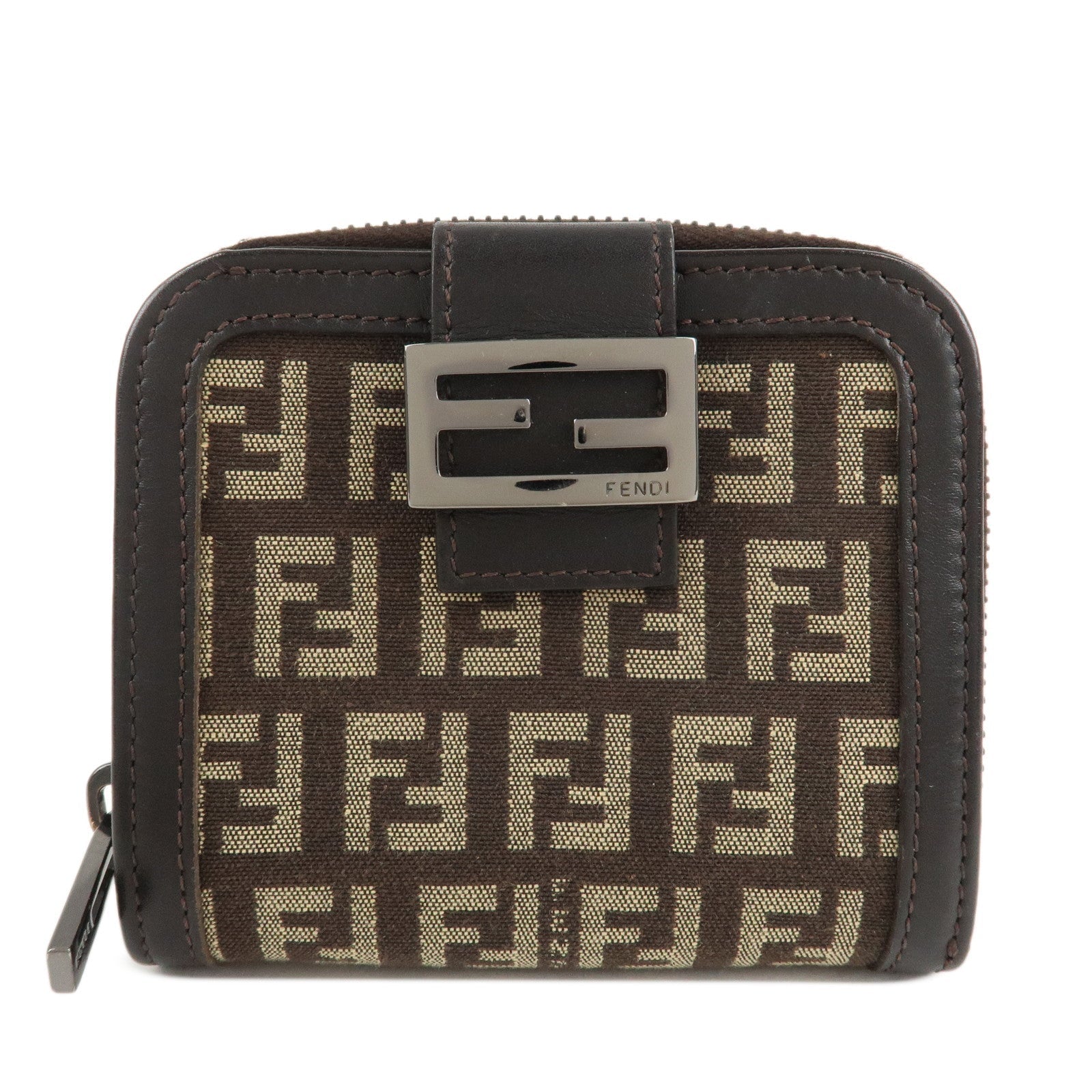 Fendi Zucchino Zippy Around Bi-fold Wallet d Leather Canvas Handbag