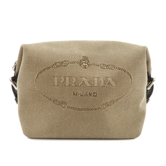 Prada Jacquard Pouch d Leather Brown Beige Handbag