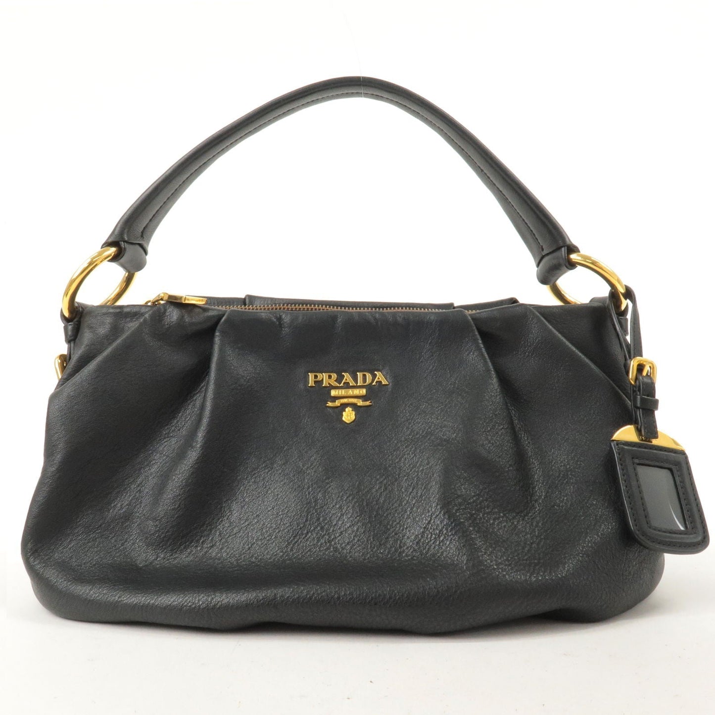 Prada Prada Logo Leather Shoulder Bag Black Gold Hardware