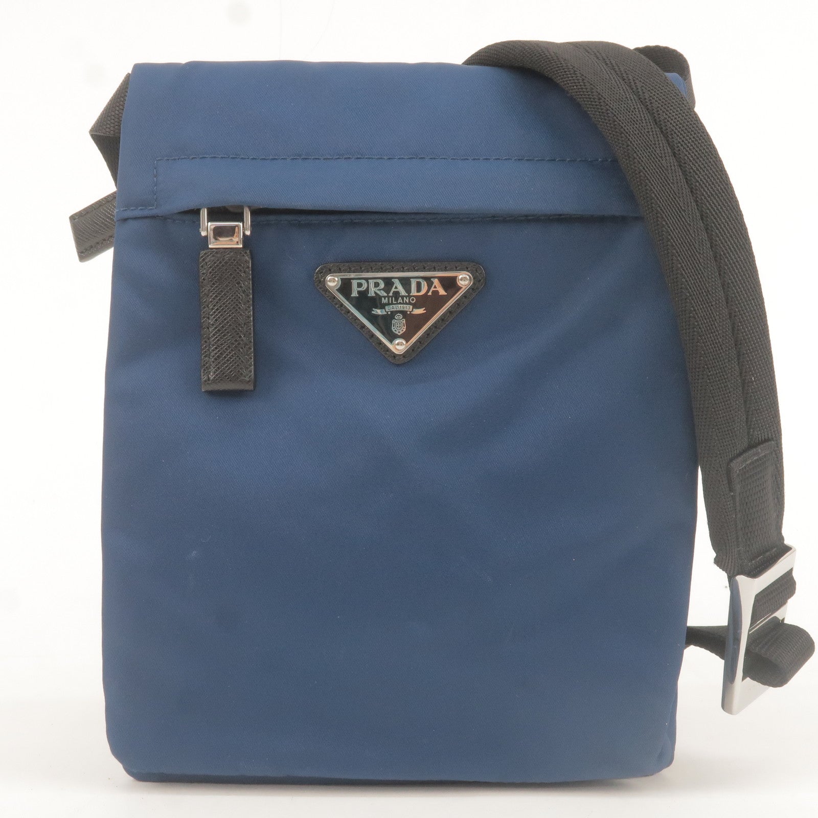 Prada Prada Nylon Leather Shoulder Bag Purse Blue Black