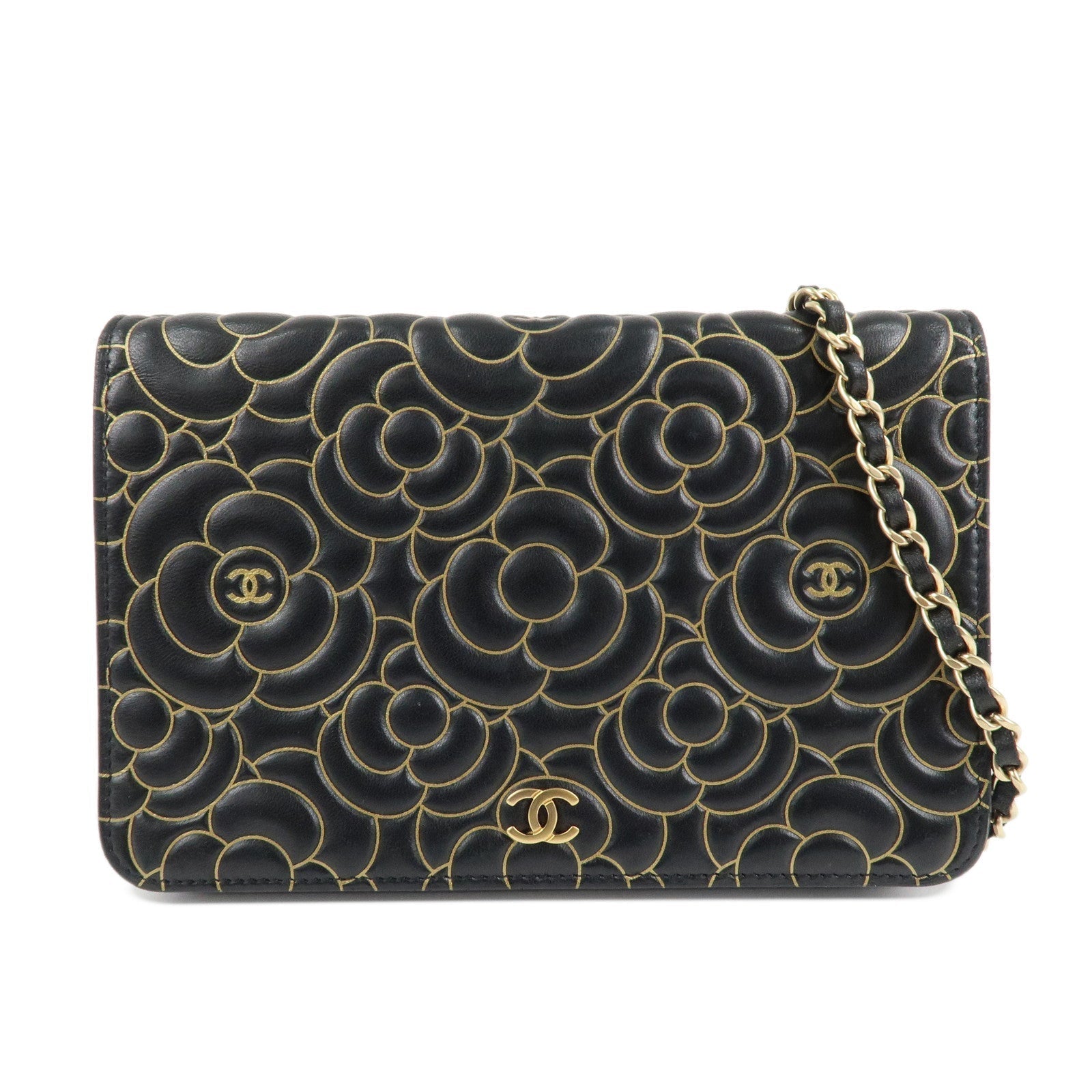 CHANEL Camellia Lamb Skin Chain Wallet Shoulder Bag A82336