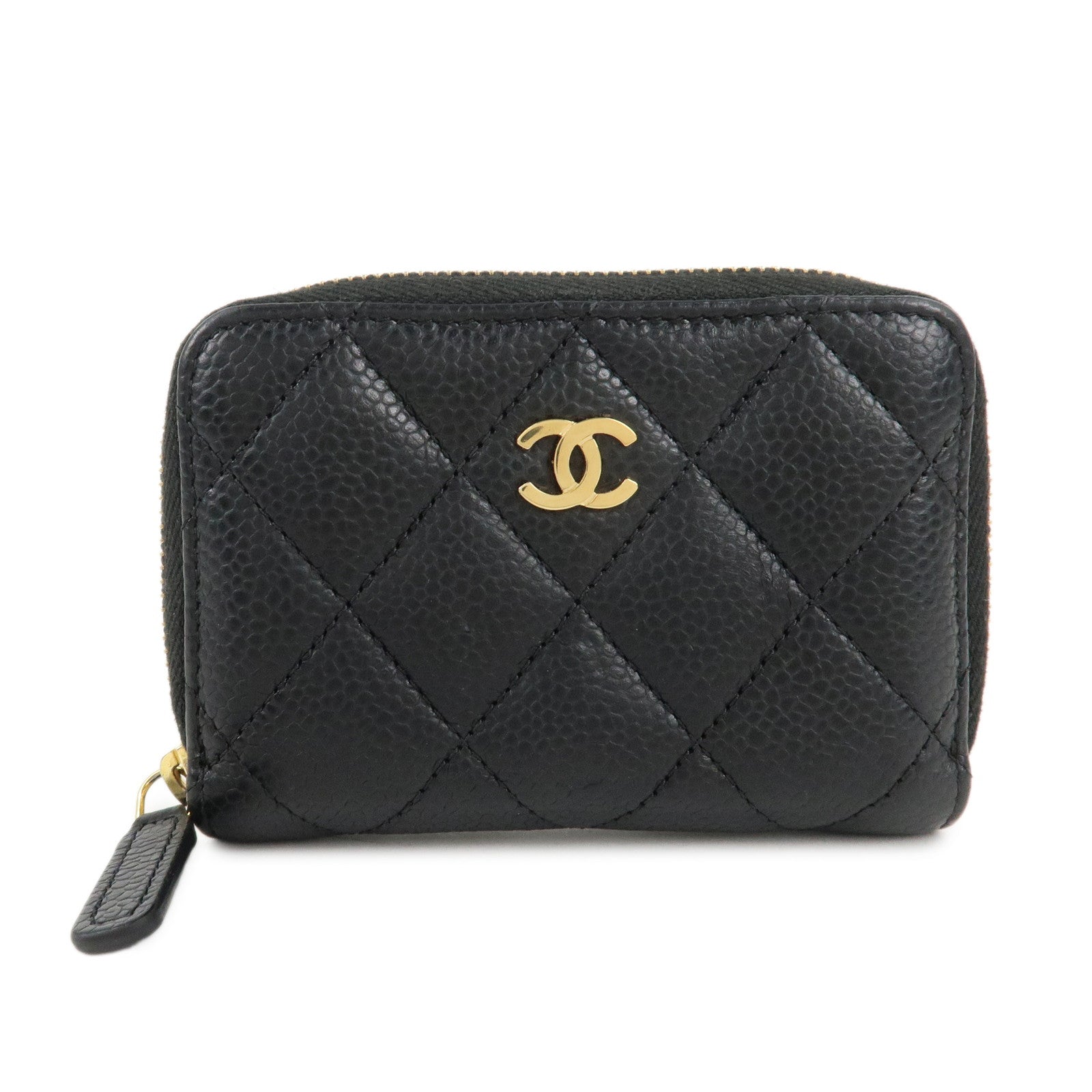 CHANEL Matelasse Caviar Skin Zipper Around Coin Case Black AP0216
