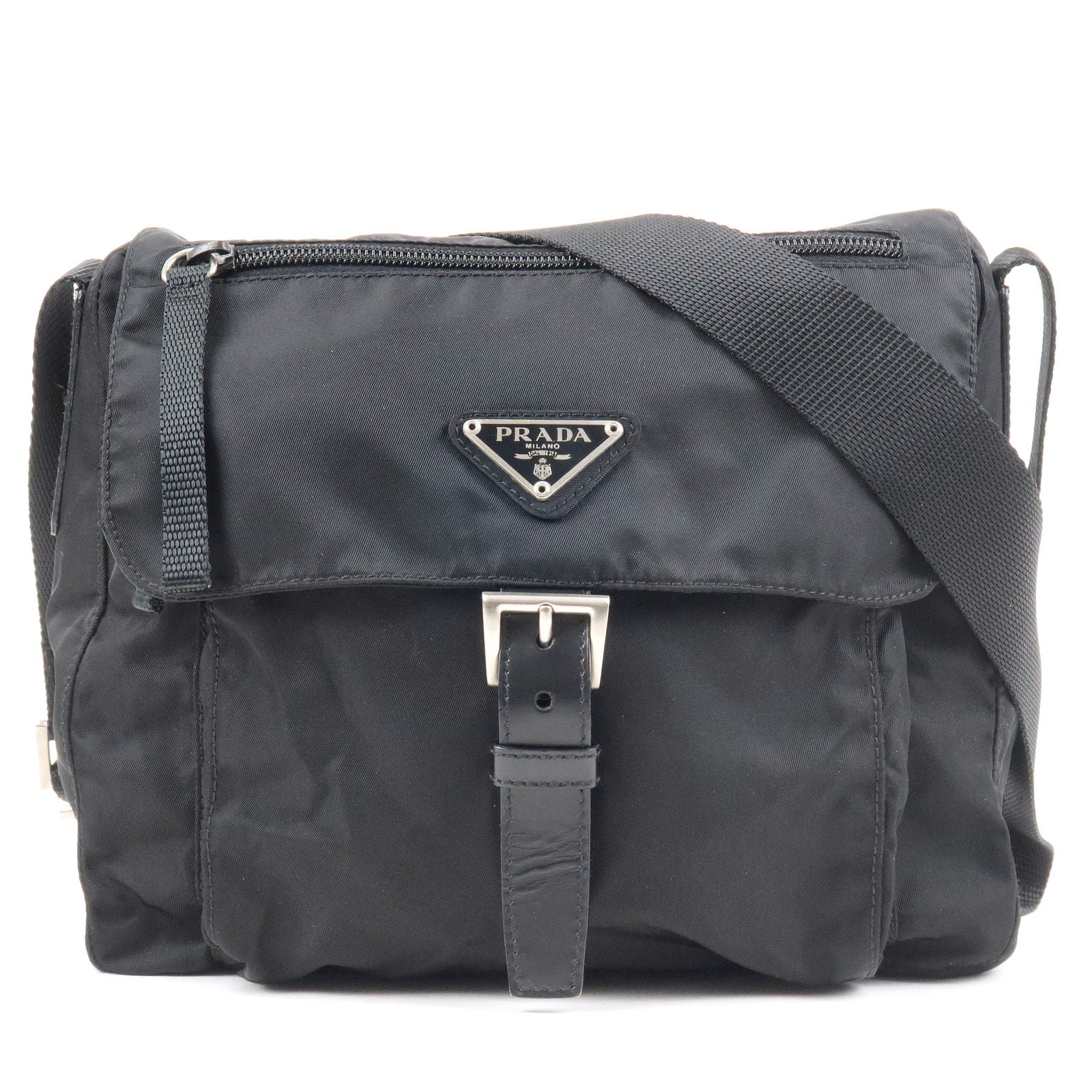Prada Prada Logo Nylon Leather Shoulder Bag Black Noir B8994X 36676 17