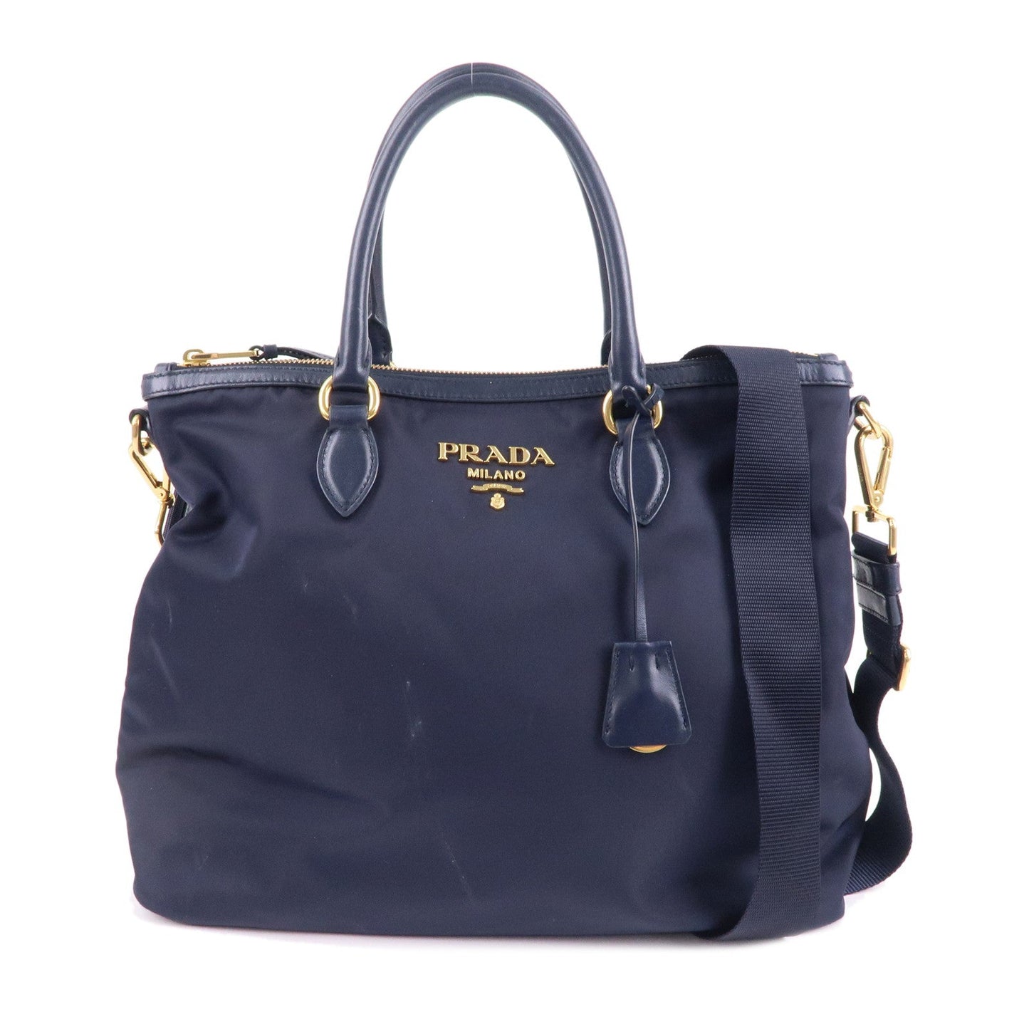 Prada Prada Nylon Leaether Tote Bag Shoulder Bag Navy