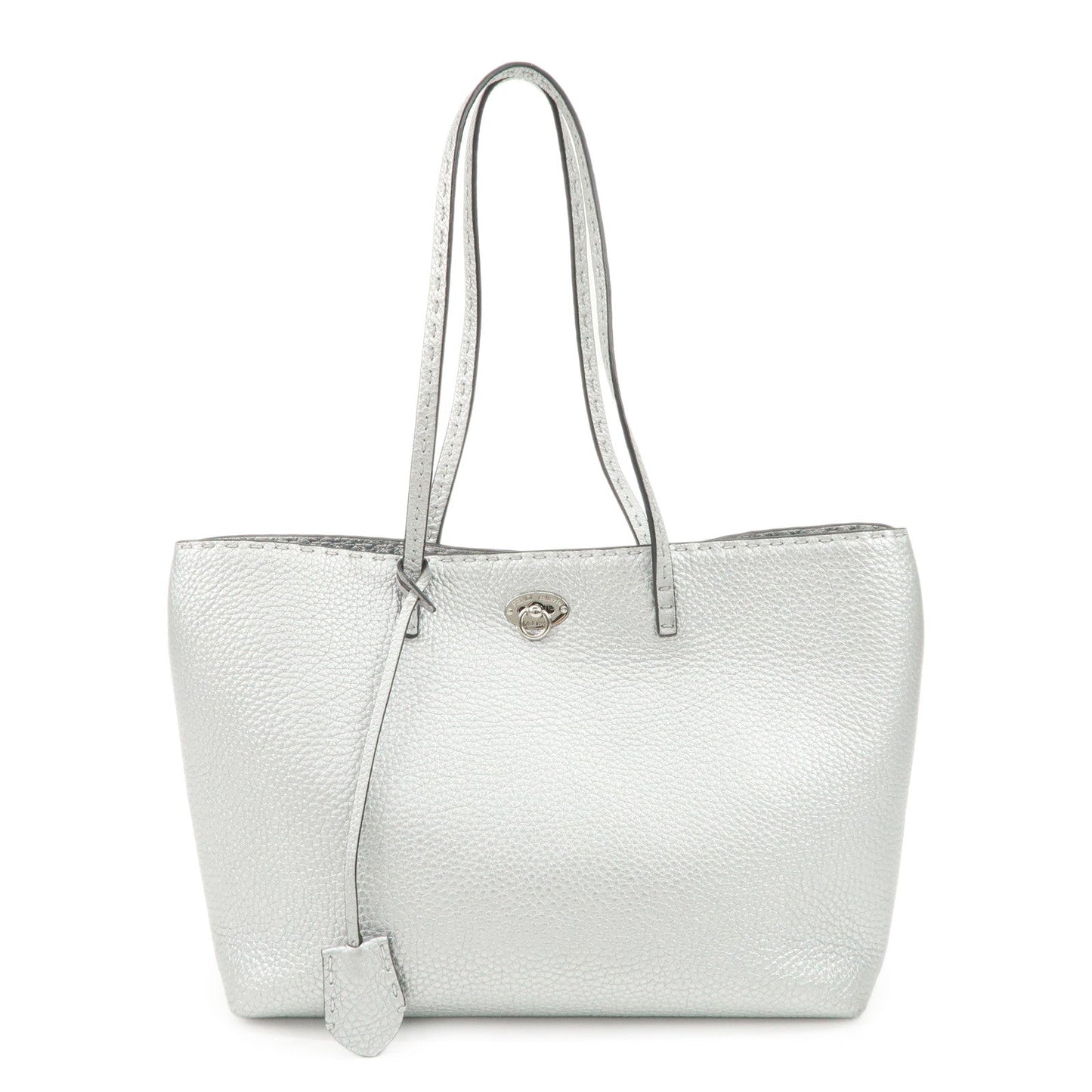 Fendi Tote Bag Selleria Carla d Leather Silver Small