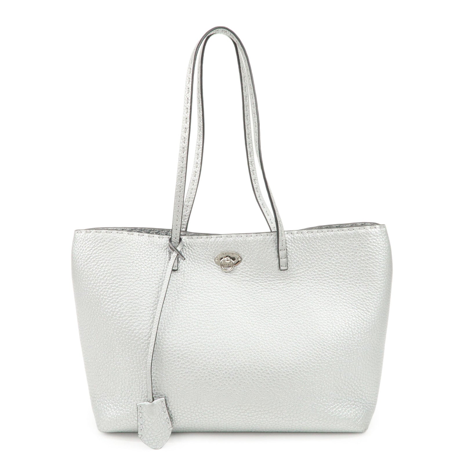 Fendi Tote Bag Selleria Carla d Leather Silver Small