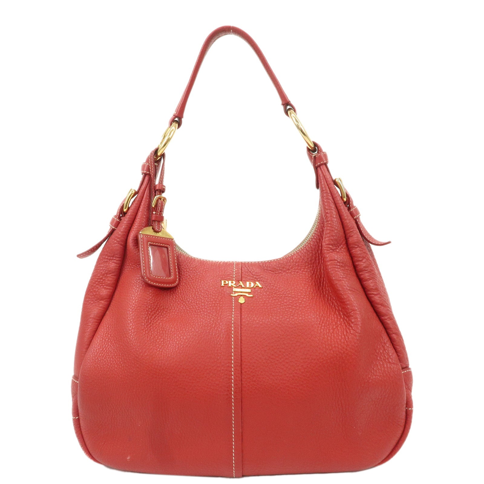 Prada Shoulder Bag Hand Bag d Leather Red Logo
