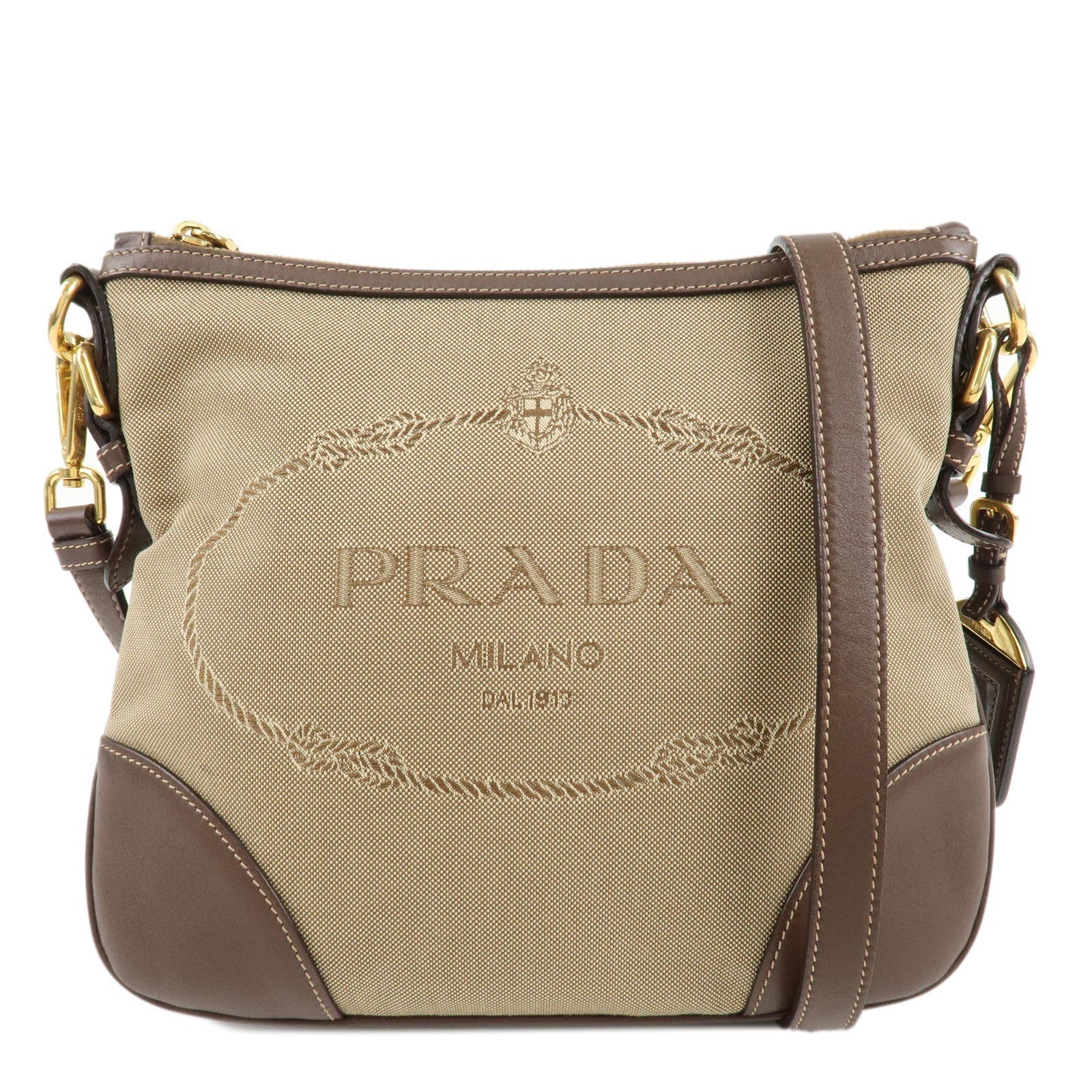 Prada Crossbody Bag Jacquard Shoulder d Leather Brown Beige Shoulder Bag