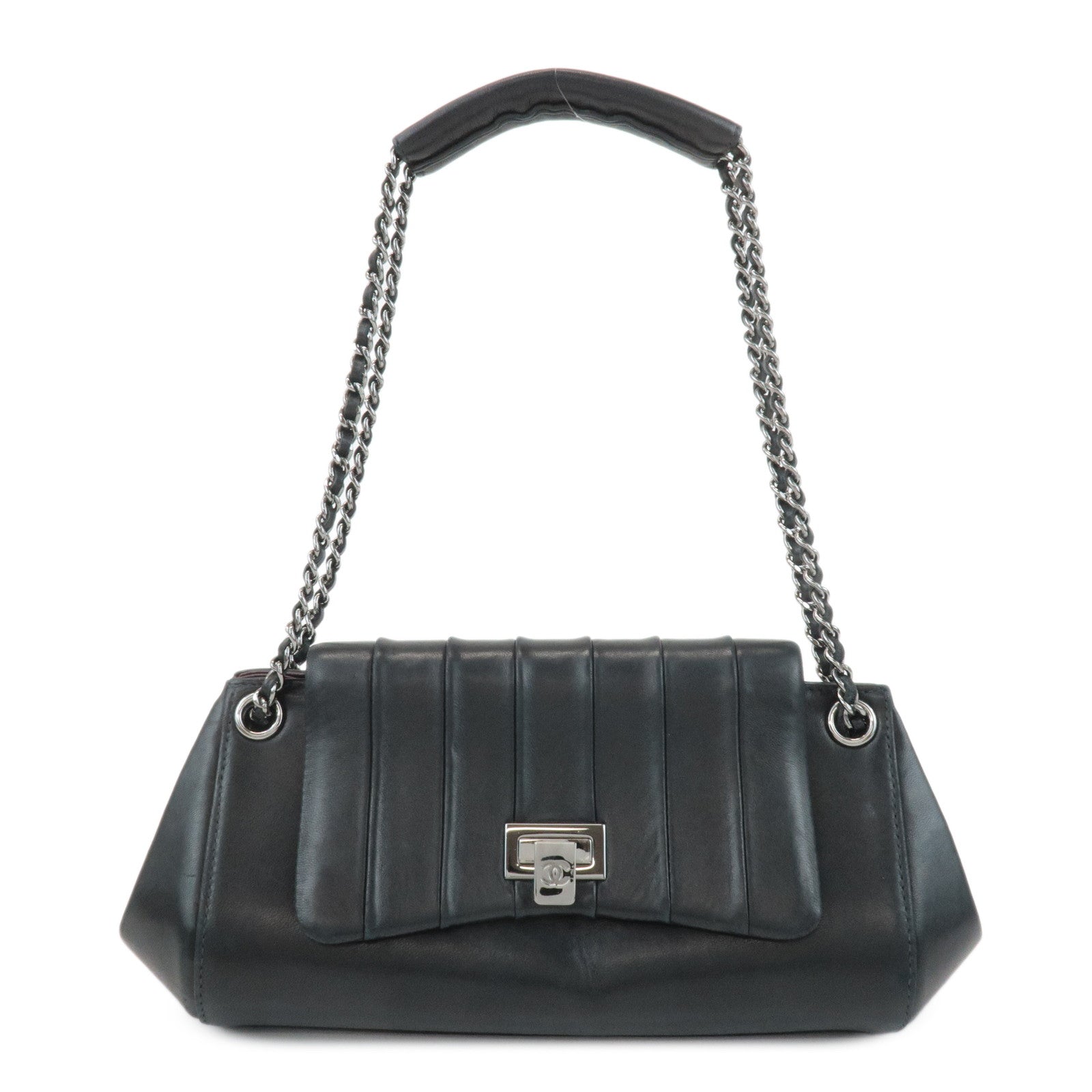 CHANEL Mademoiselle Lamb Skin Chain Shoulder Bag Hand Bag Black