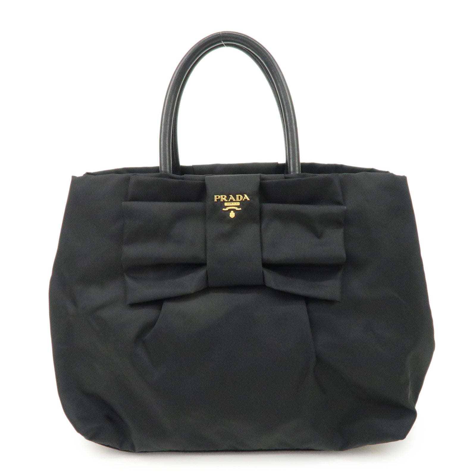 Prada Tote Bag Ribbon Hand Bag d 2 Leather Nylon Black