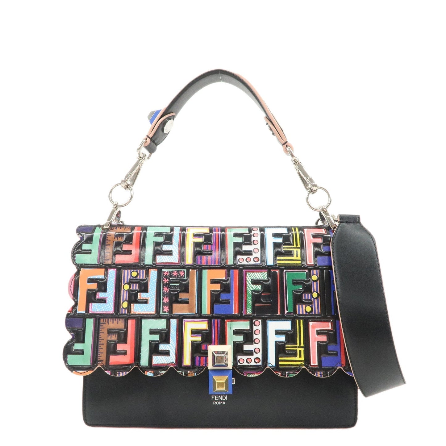 Fendi Shoulder Bag Zucca Canai 2Way Bag d Leather Black