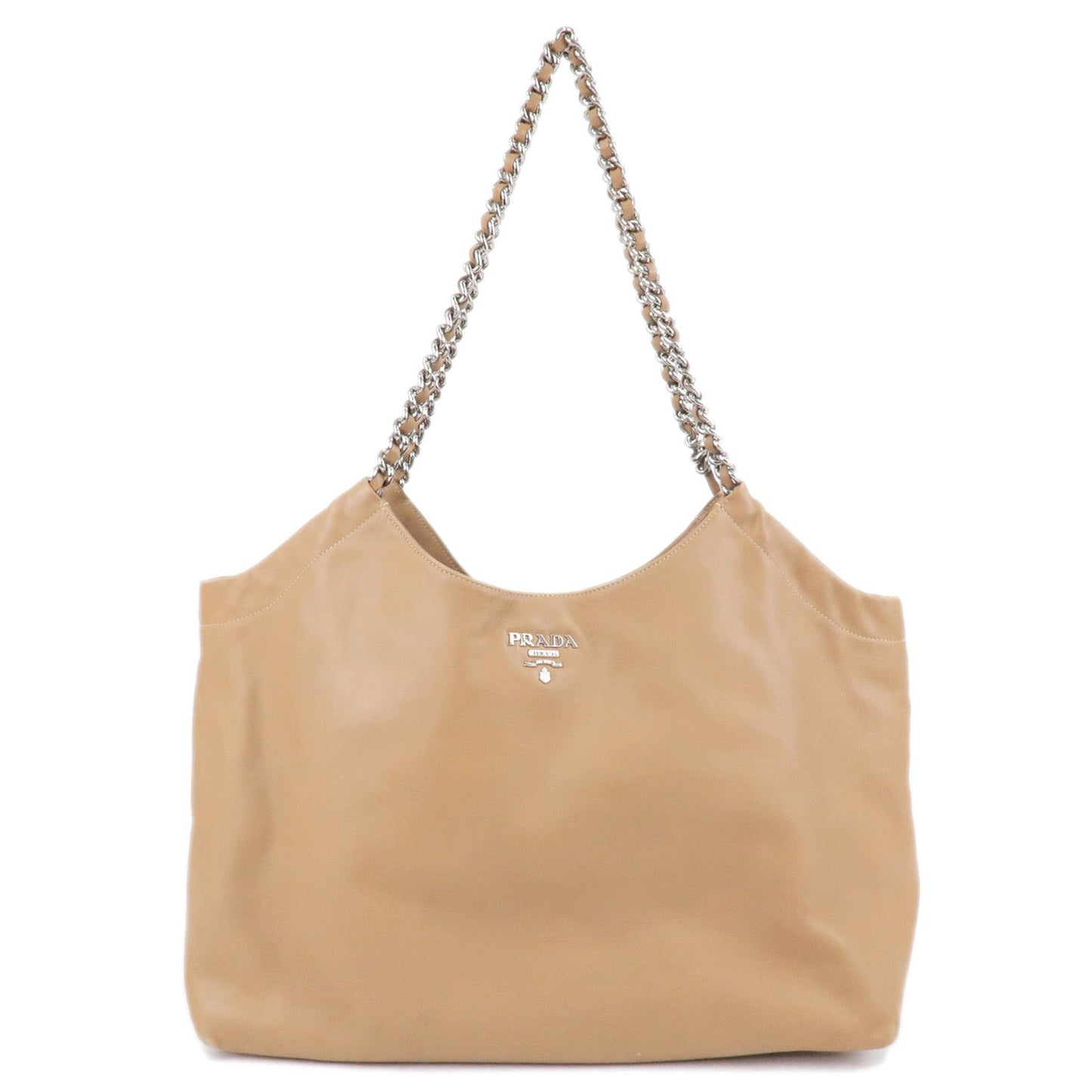 Prada Prada Logo Leather Chain Tote Bag Beige 35527