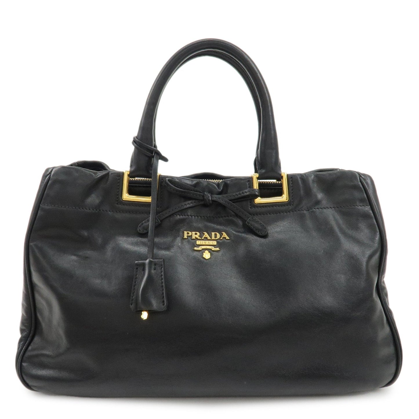 Prada Ribbon 2way Bag Hand Bag d Leather Black Handbag