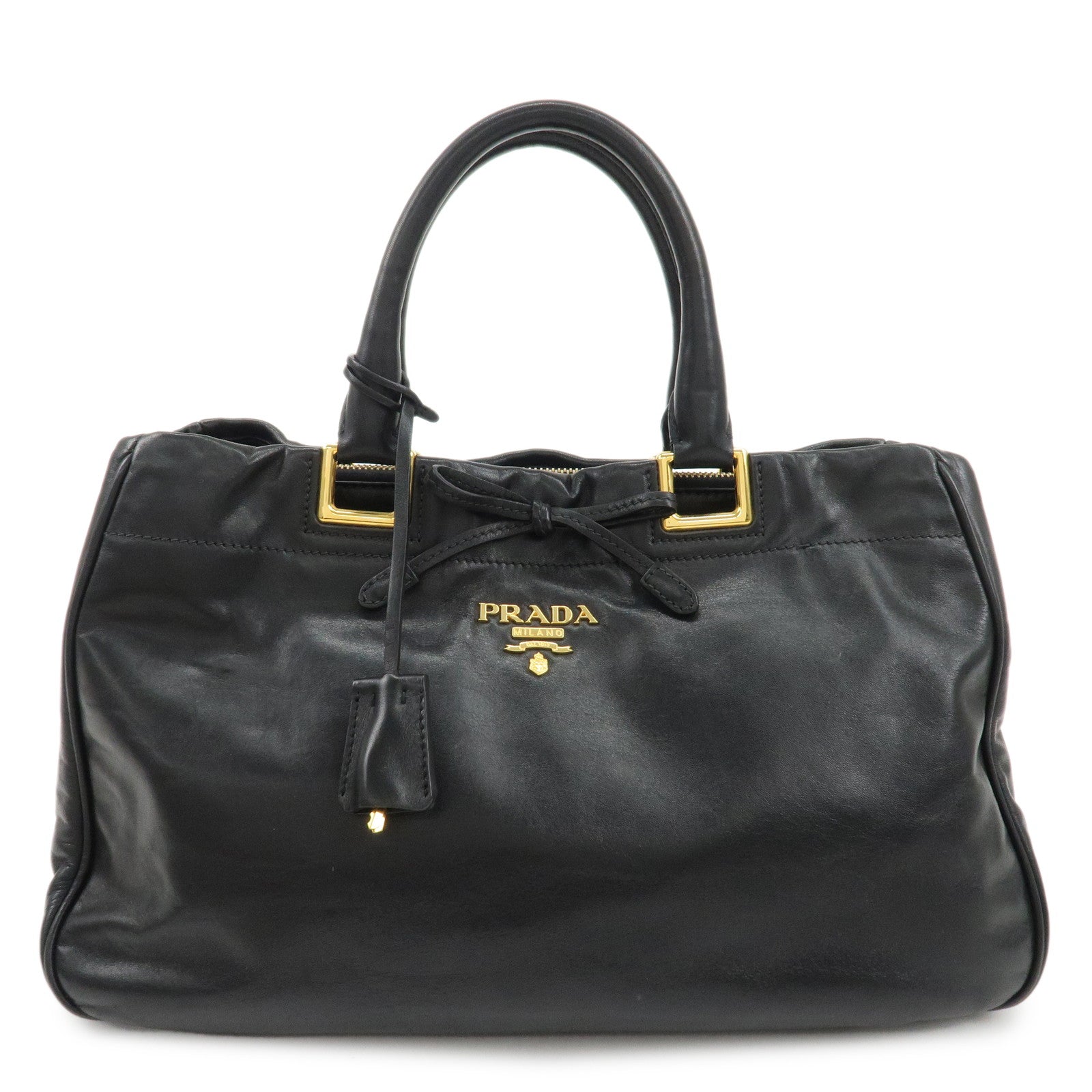 Prada Ribbon 2way Bag Hand Bag d Leather Black Handbag