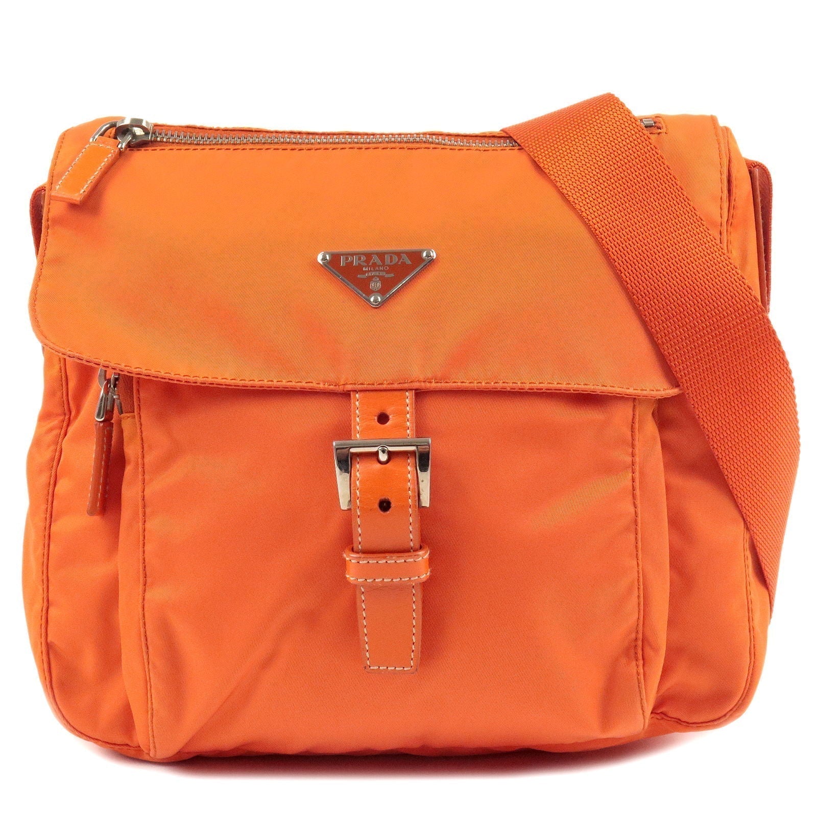 Prada Prada Logo Nylon Leather Shoulder Bag Orange B8994